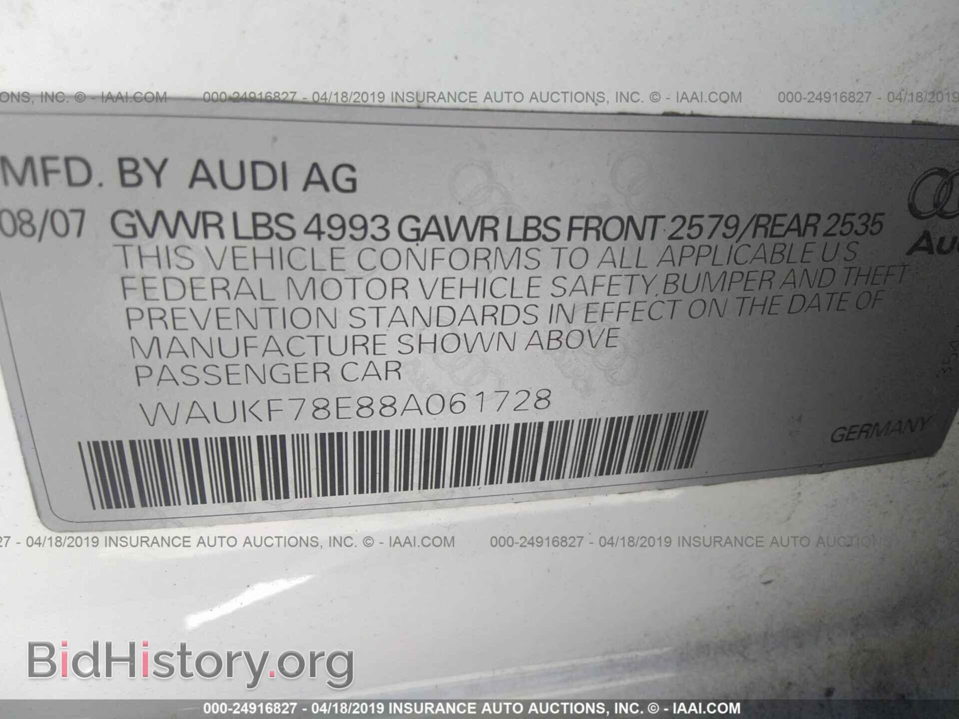 2008 AUDI A4 - VIN: WAUKF78E88A061728 - Фото 9