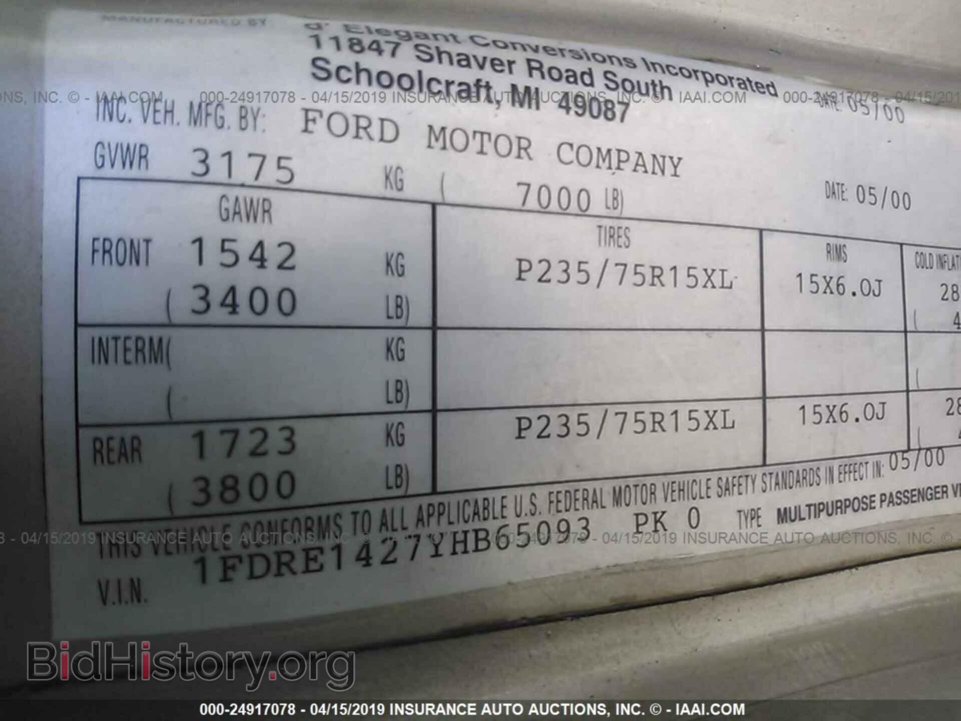 2000 FORD ECONOLINE - VIN: 1FDRE1427YHB65093 - Photo 9
