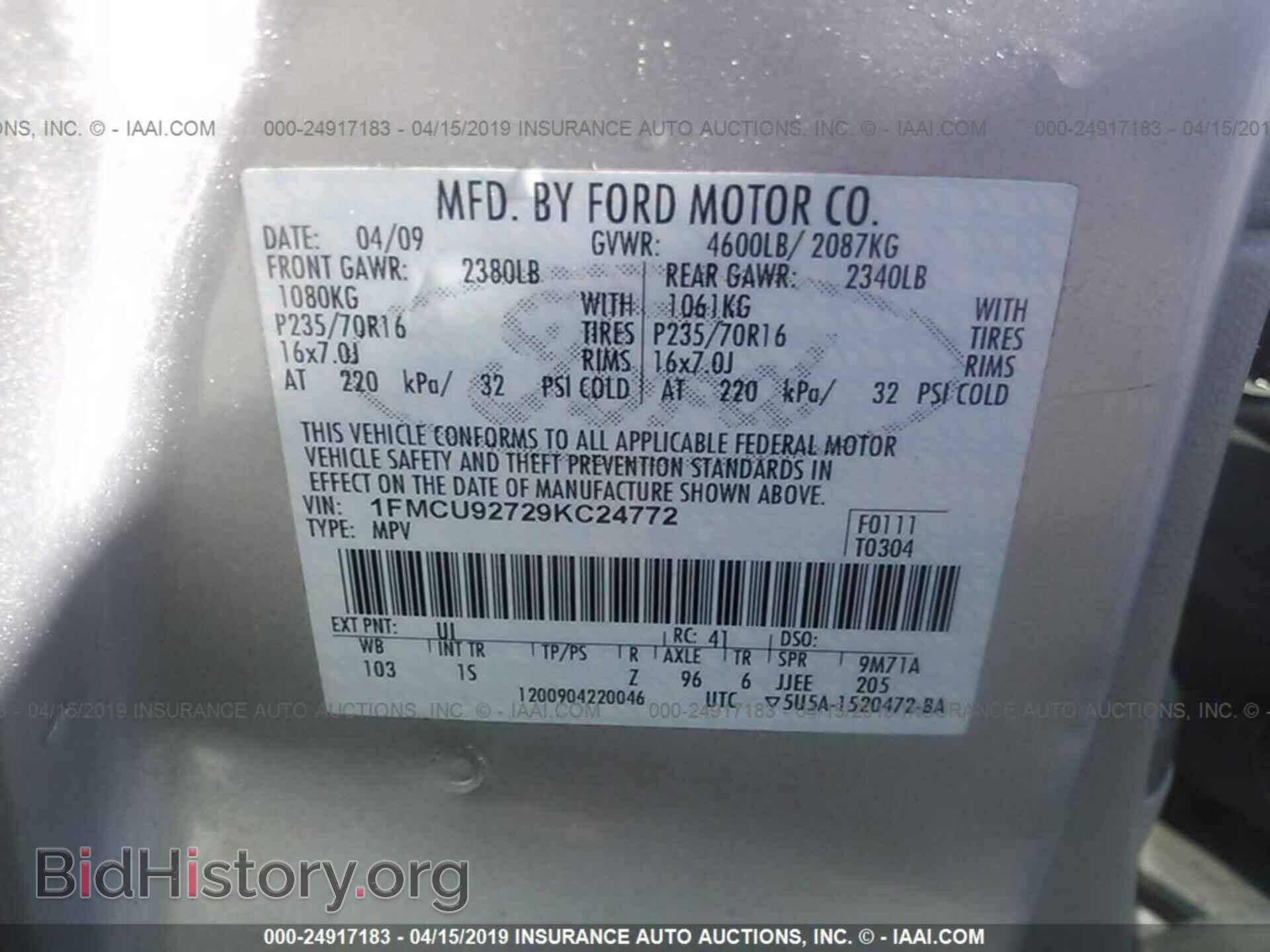 2009 FORD ESCAPE - VIN: 1FMCU92729KC24772 - Photo 9