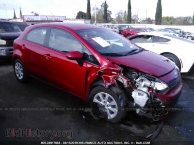 2014 Kia RIO LX, красный — VIN KNADM5A35E6409060, IAAI