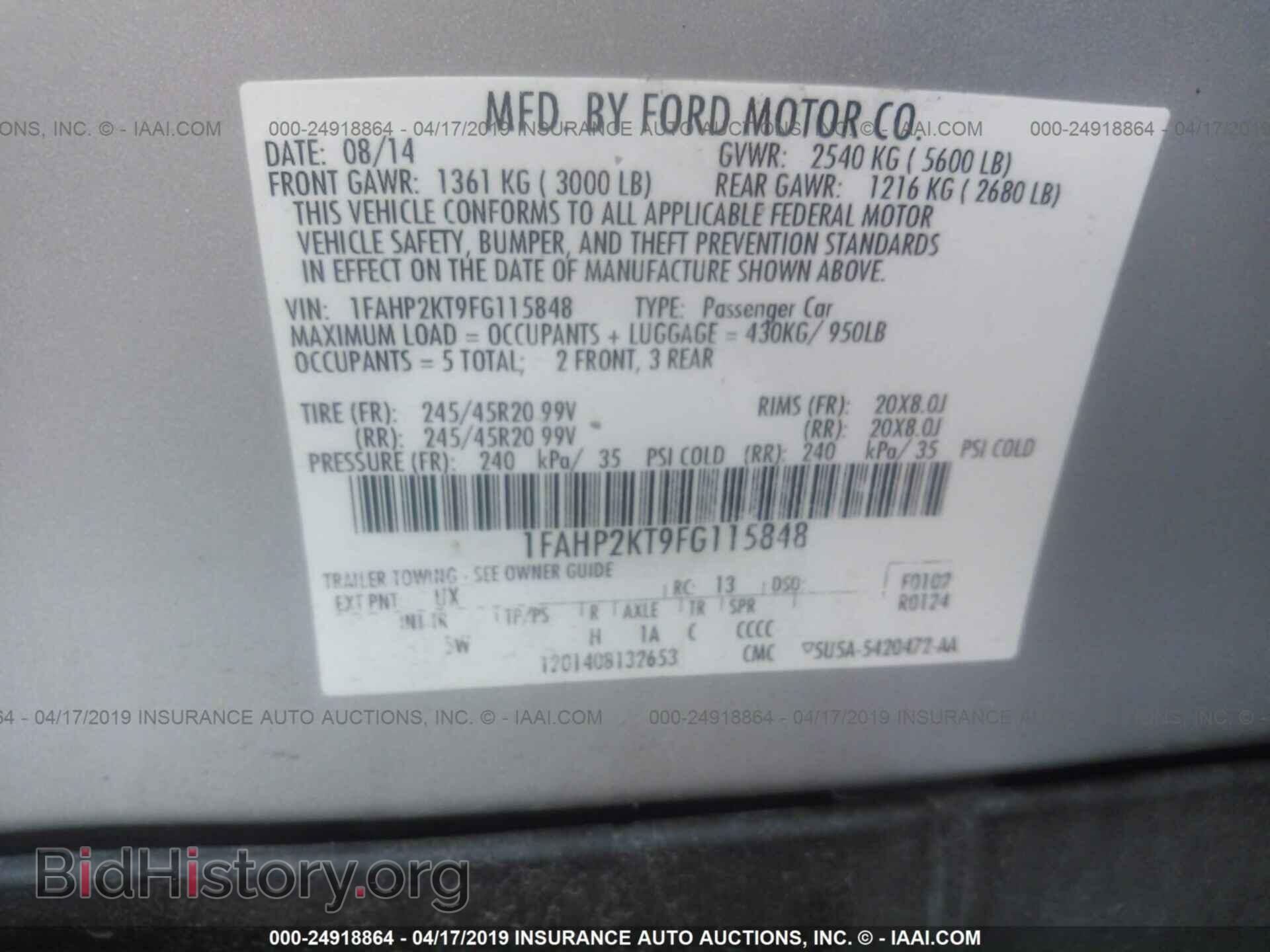 2015 FORD TAURUS - VIN: 1FAHP2KT9FG115848 - Фото 9