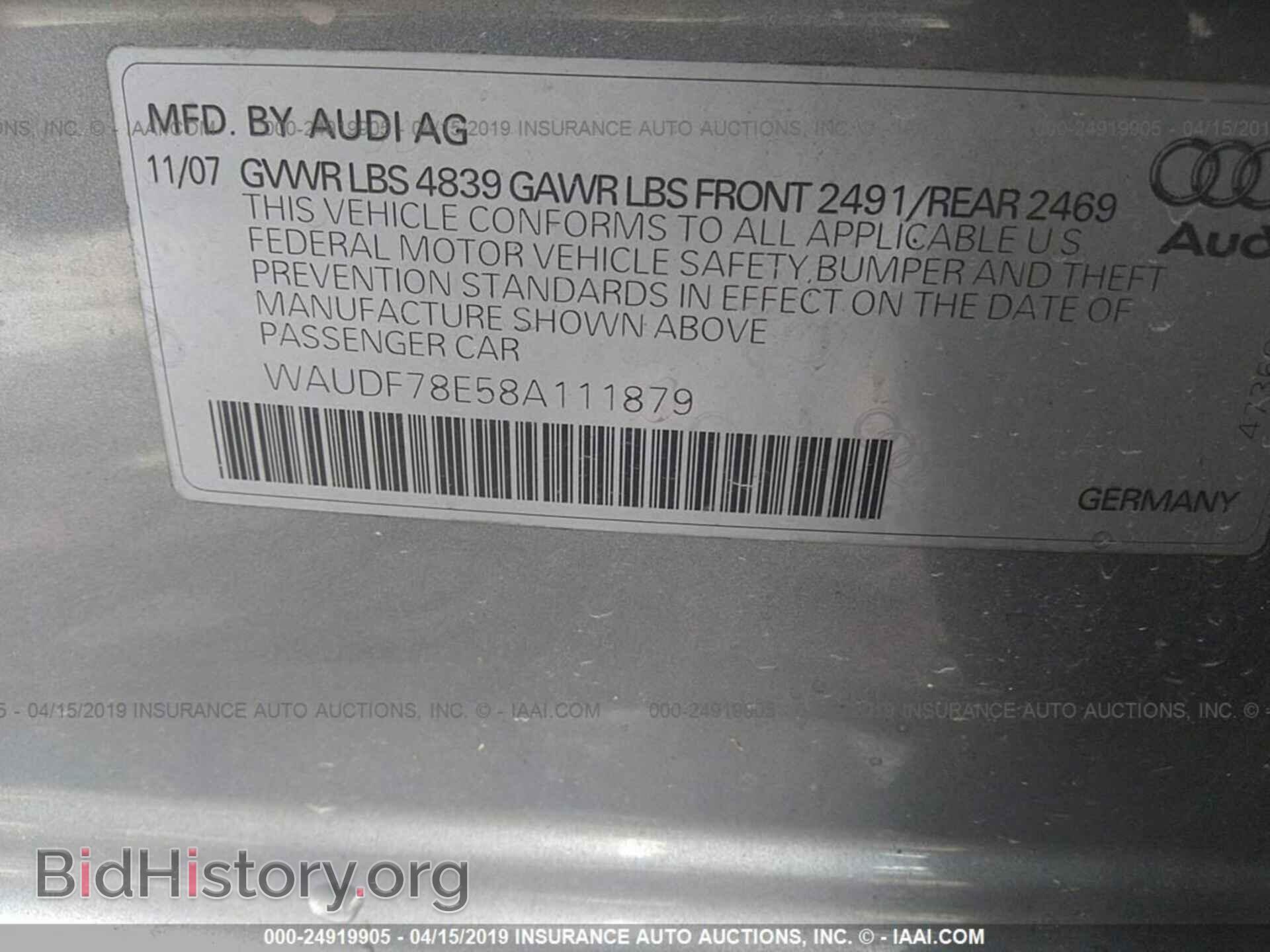 2008 AUDI A4 - VIN: WAUDF78E58A111879 - Фото 9