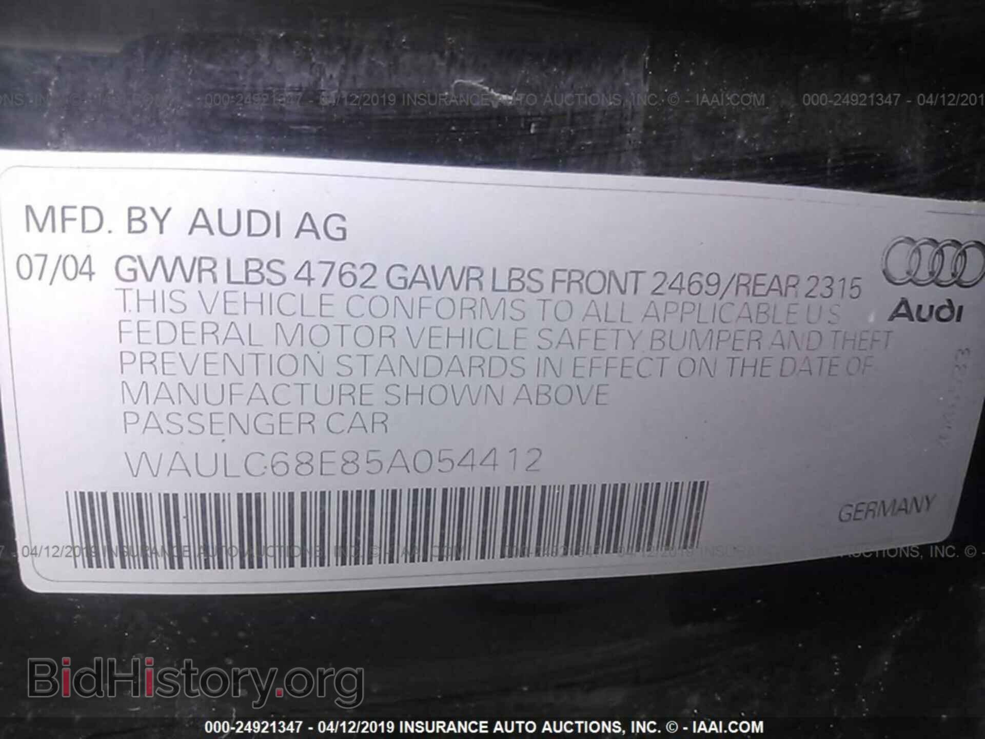 2005 AUDI A4 - VIN: WAULC68E85A054412 - Photo 9