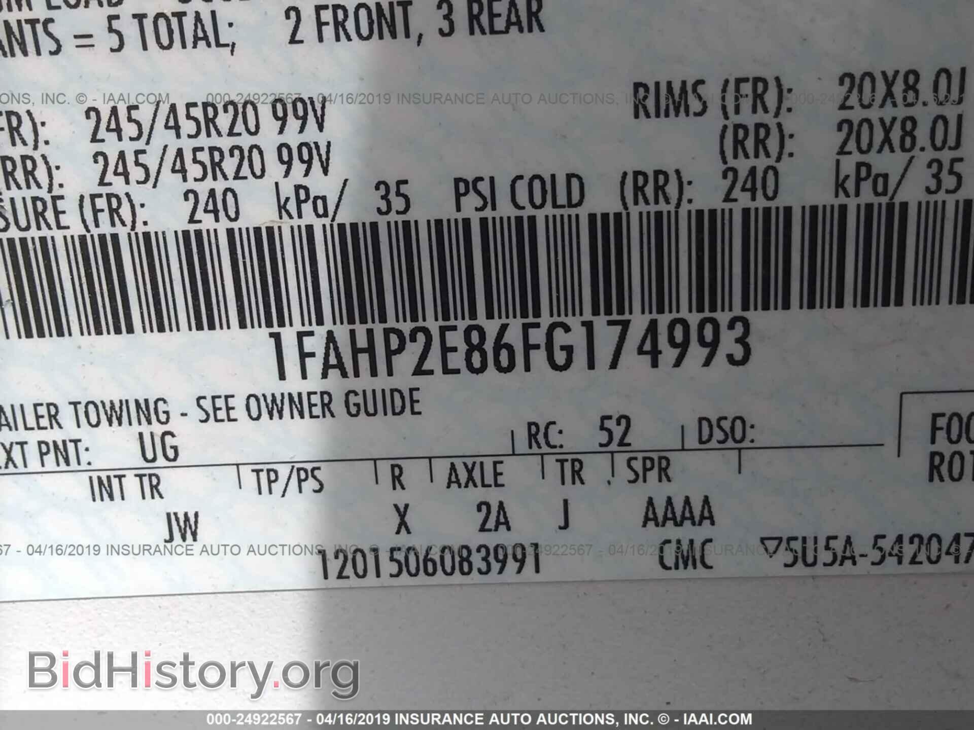 2015 FORD TAURUS - VIN: 1FAHP2E86FG174993 - Фото 9