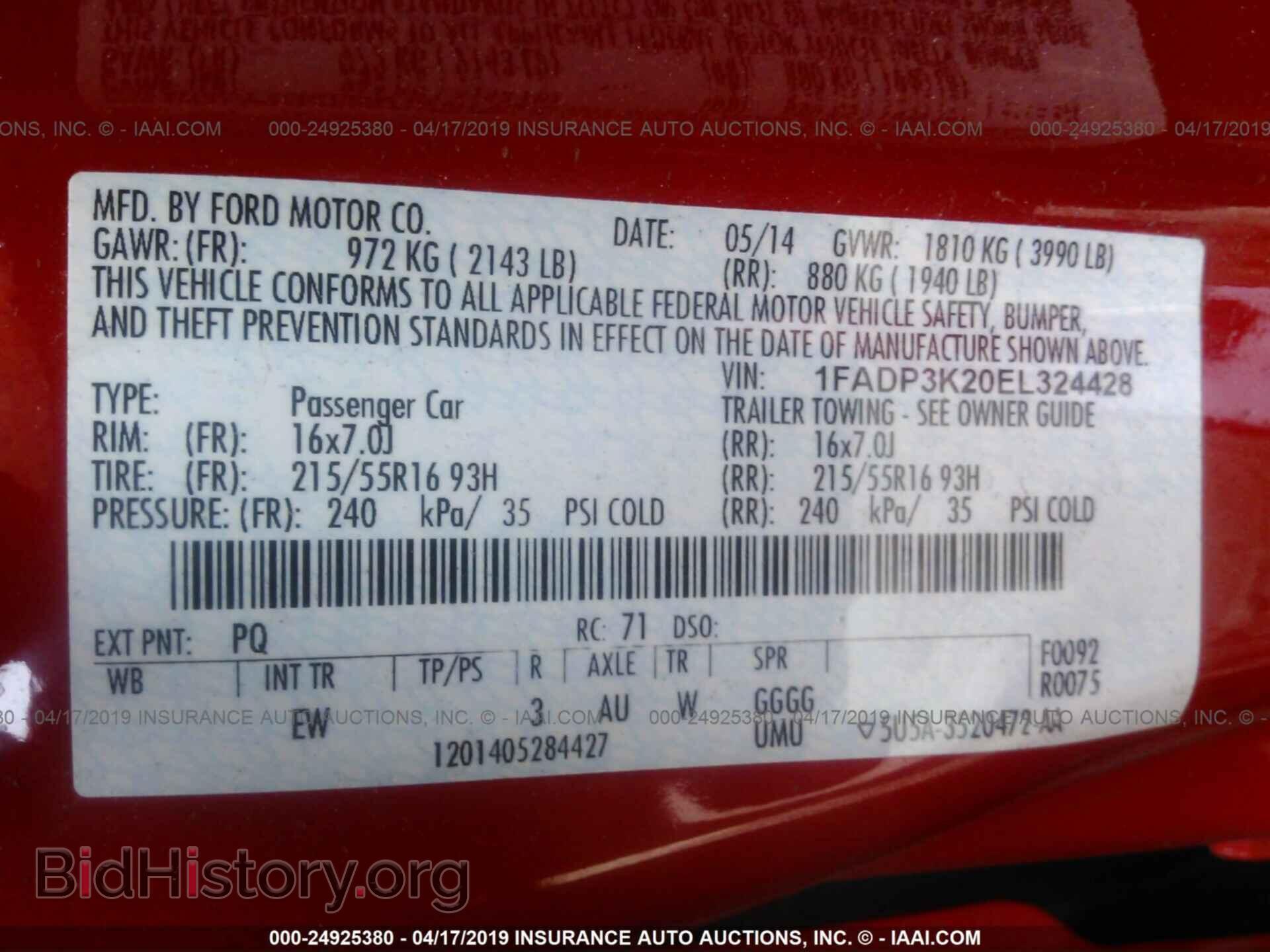 2014 FORD FOCUS - VIN: 1FADP3K20EL324428 - Фото 9