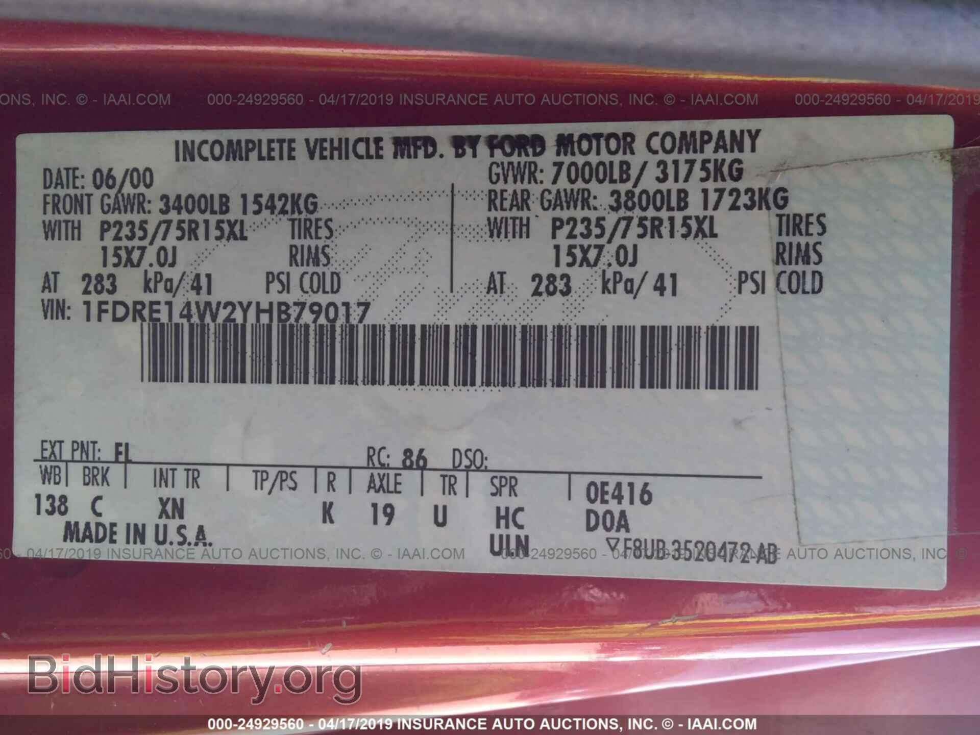 2000 FORD ECONOLINE - VIN: 1FDRE14W2YHB79017 - Photo 9