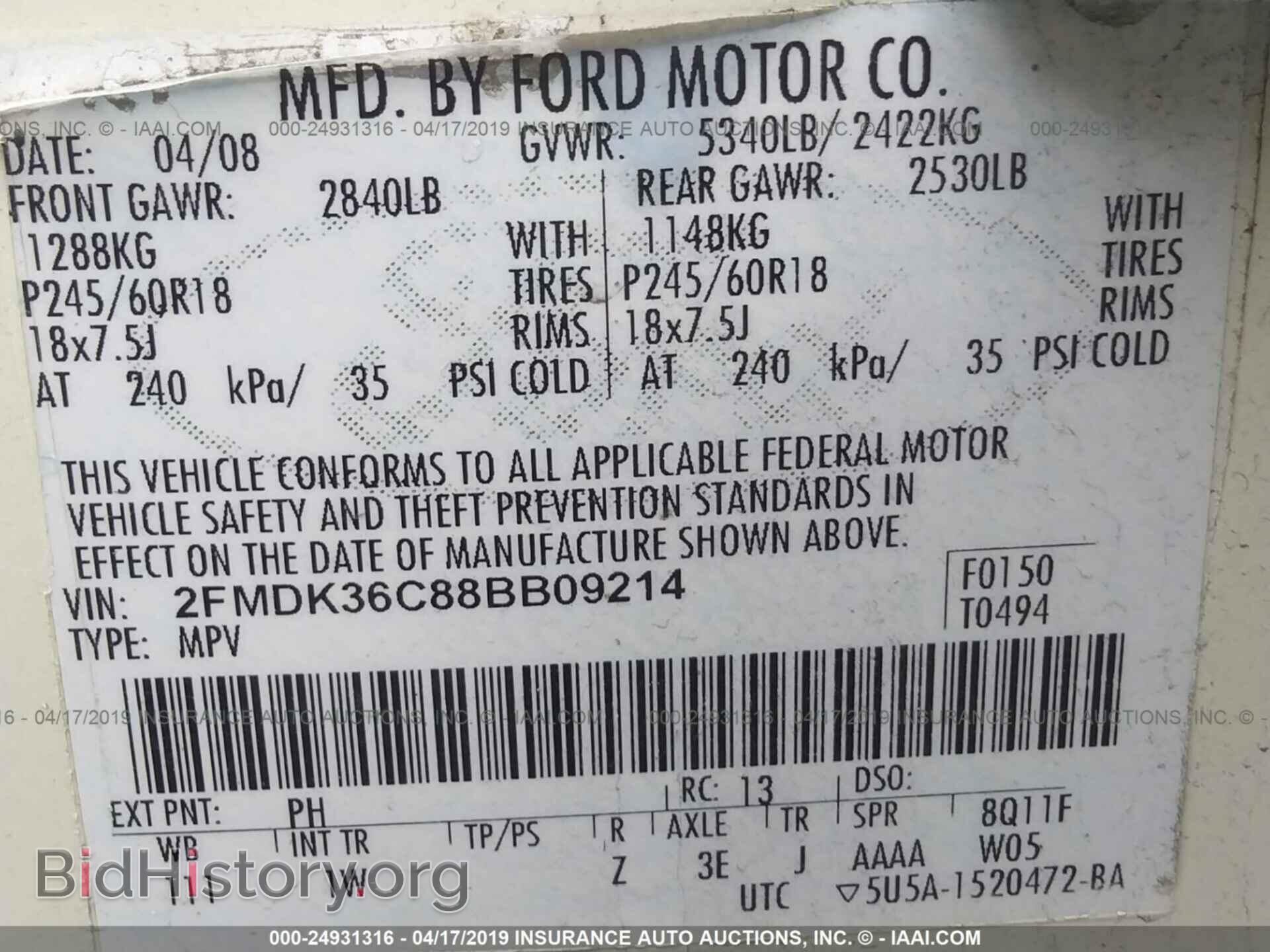 2008 FORD EDGE - VIN: 2FMDK36C88BB09214 - Photo 9