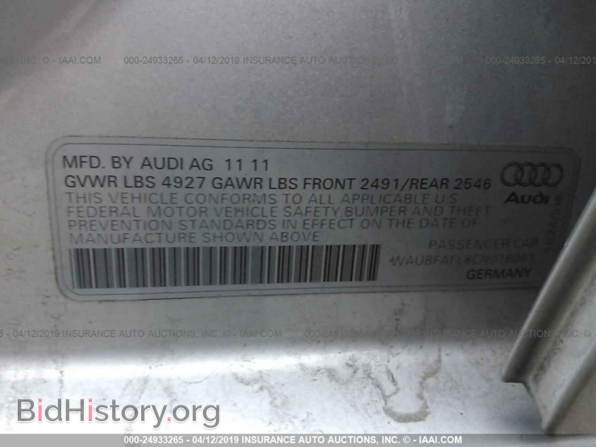 2012 AUDI A4 - VIN: WAUBFAFL8CN016062 - Photo 9