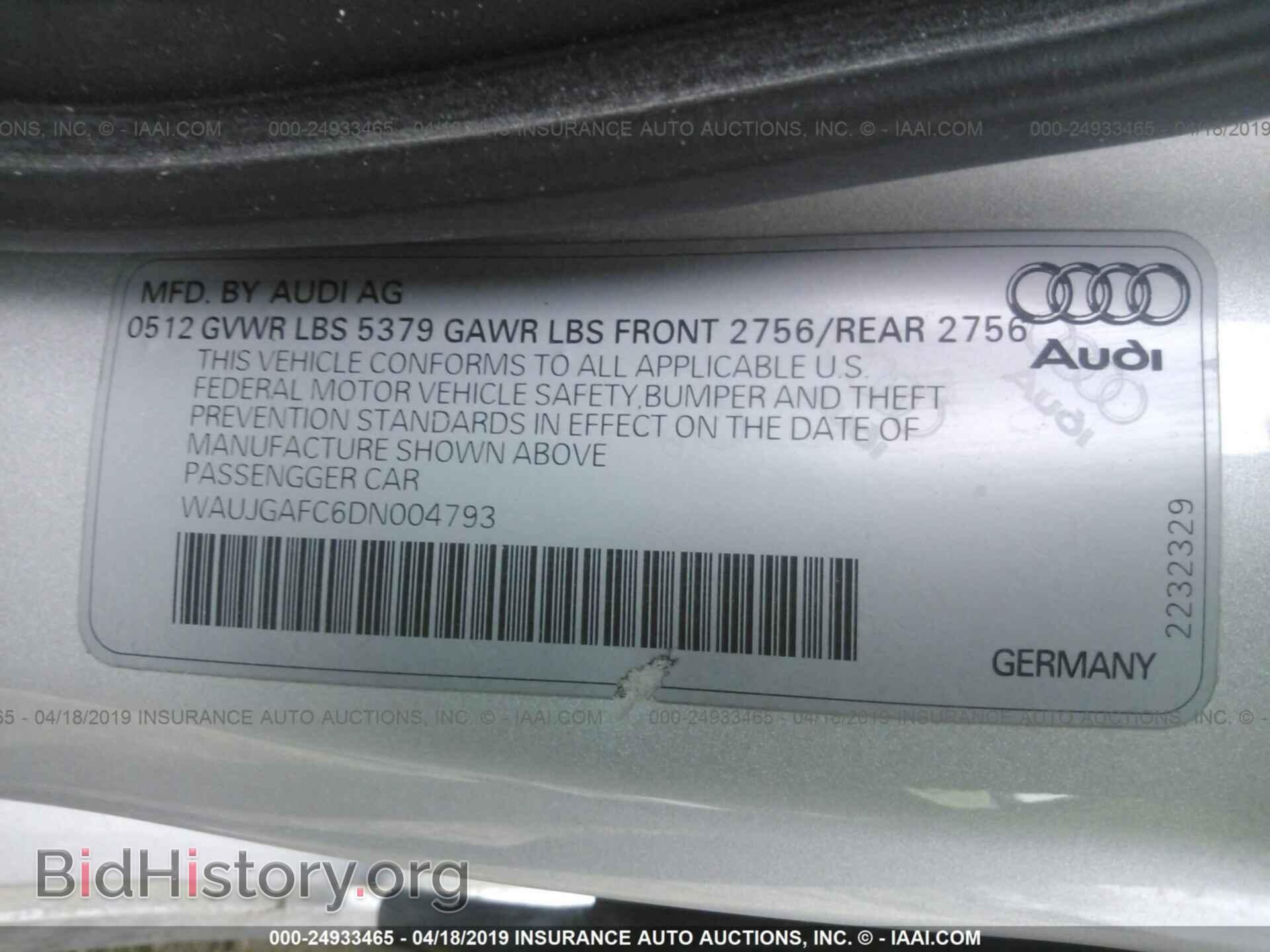 2013 AUDI A6 - VIN: WAUJGAFC6DN004793 - Фото 9