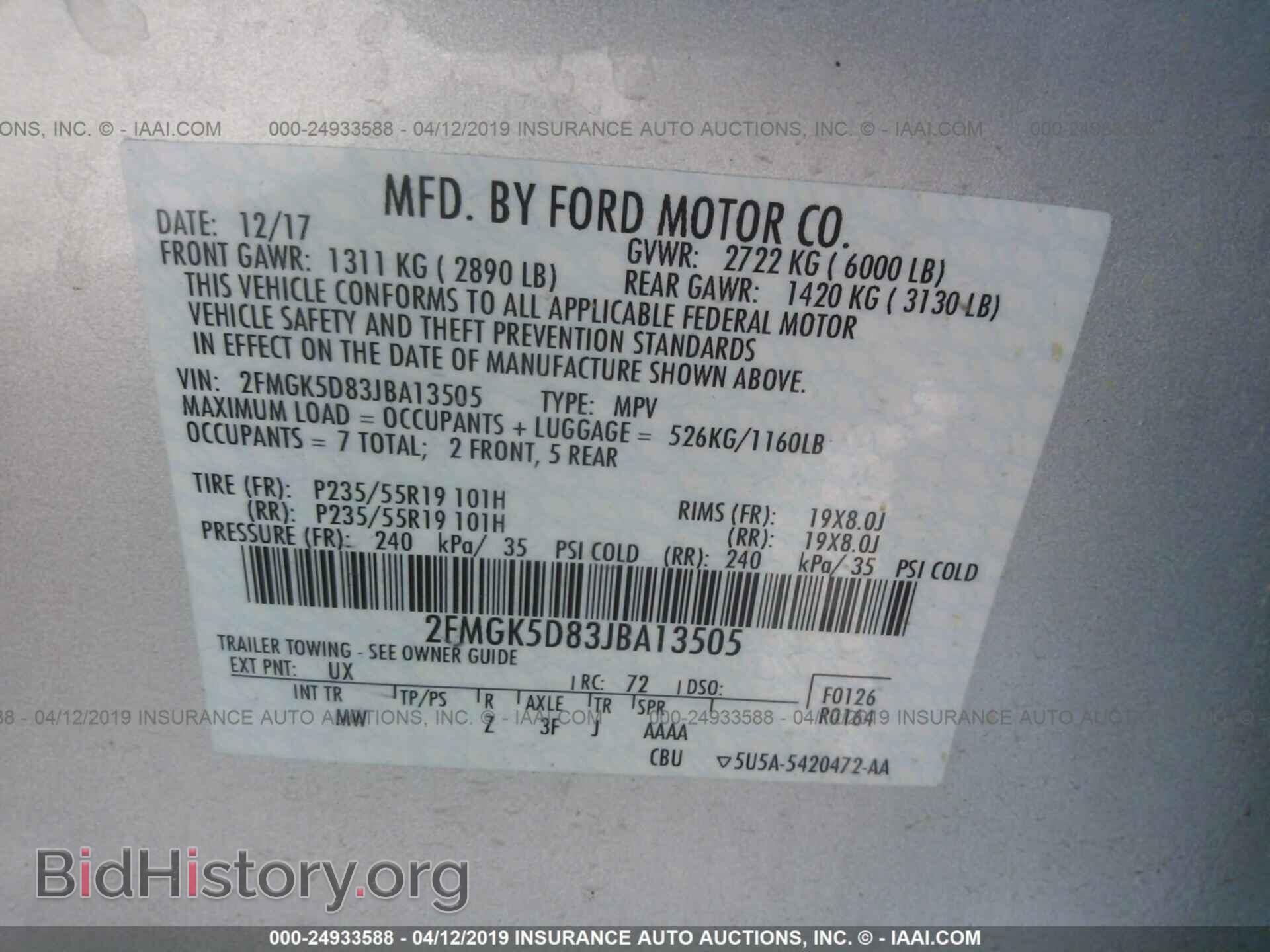 2018 FORD FLEX - VIN: 2FMGK5D83JBA13505 - Фото 9