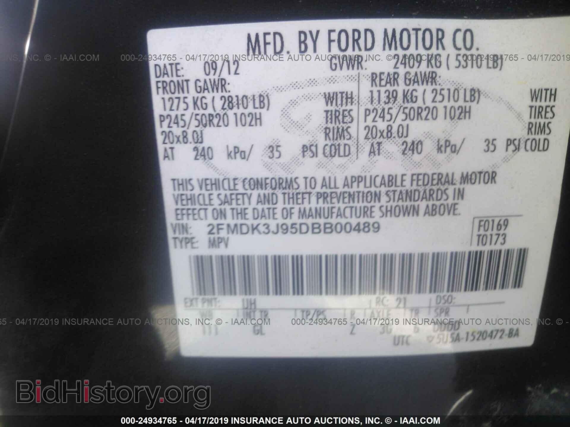 2013 FORD EDGE - VIN: 2FMDK3J95DBB00489 - Фото 9