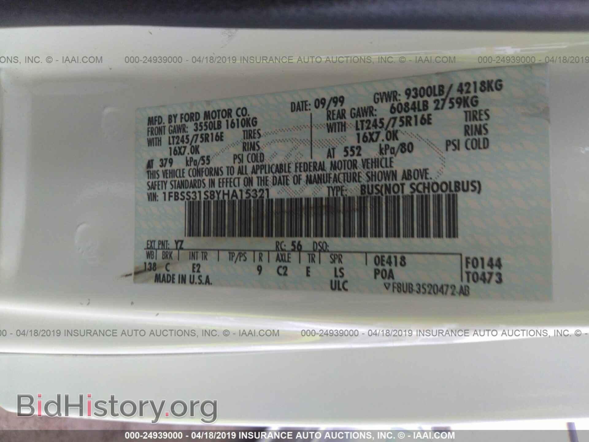 2000 FORD ECONOLINE - VIN: 1FBSS31S8YHA15321 - Photo 9