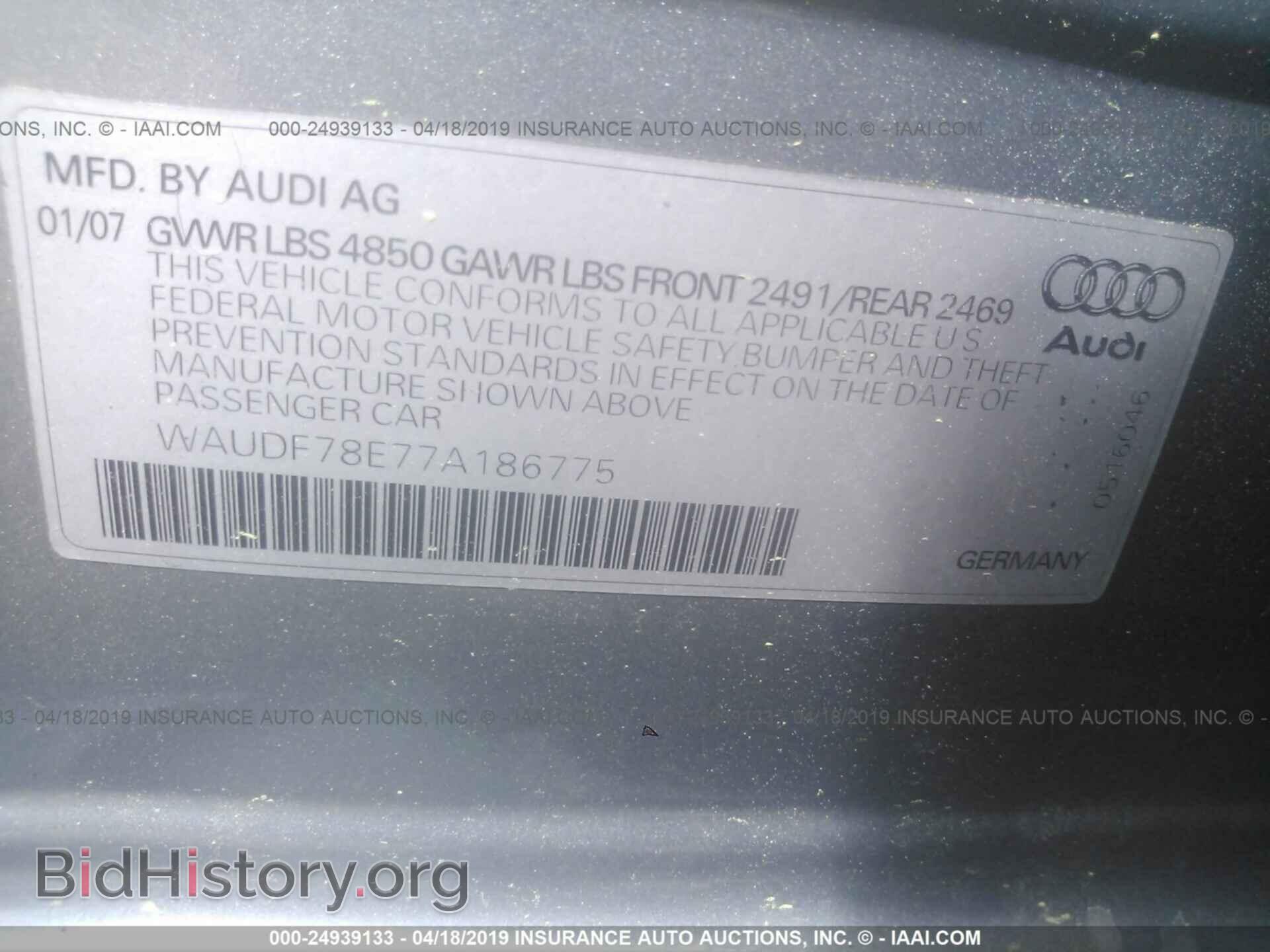 2007 AUDI A4 - VIN: WAUDF78E77A186775 - Фото 9