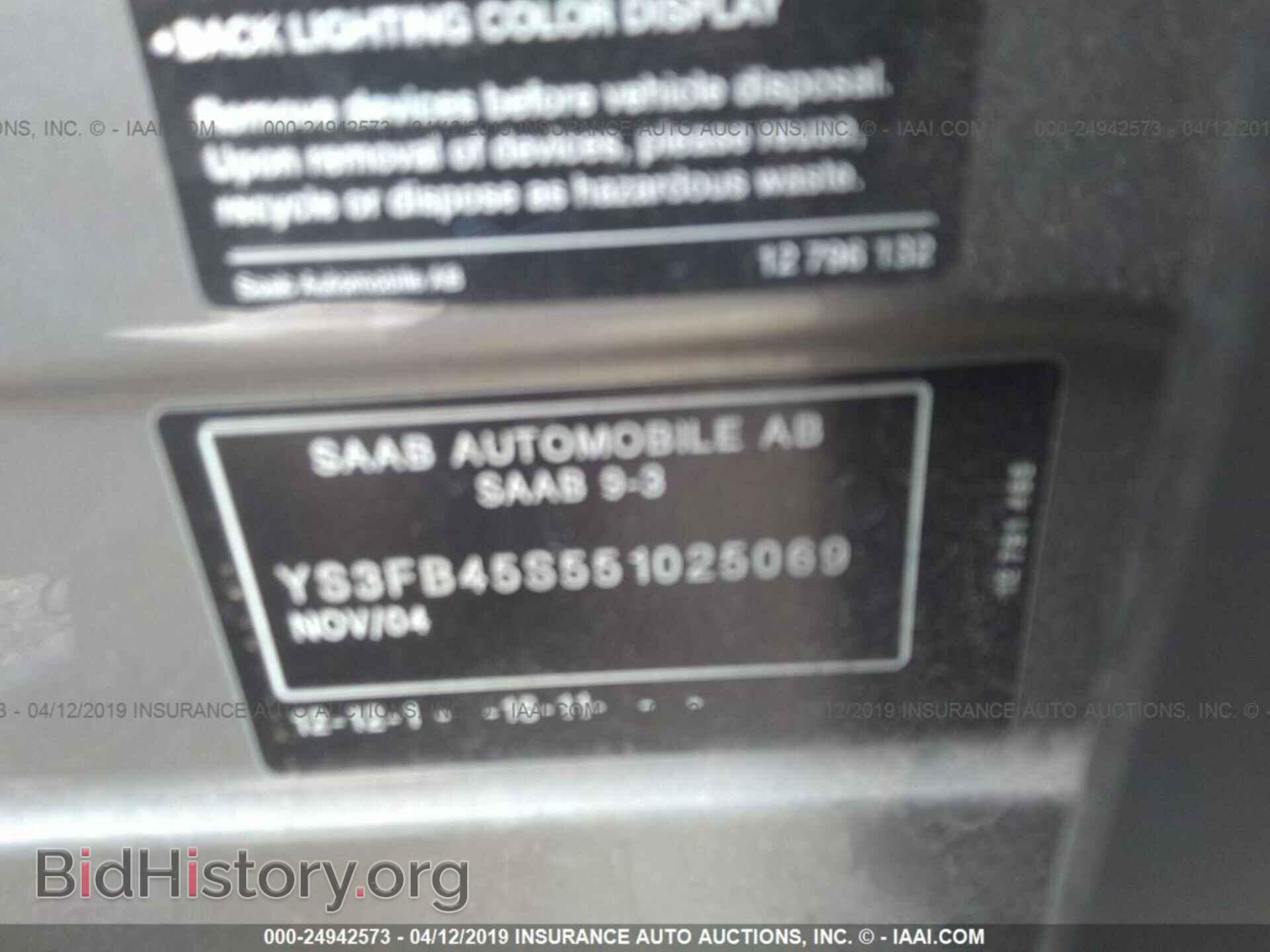 2005 SAAB 9-3 - VIN: YS3FB45S551025069 - Фото 9