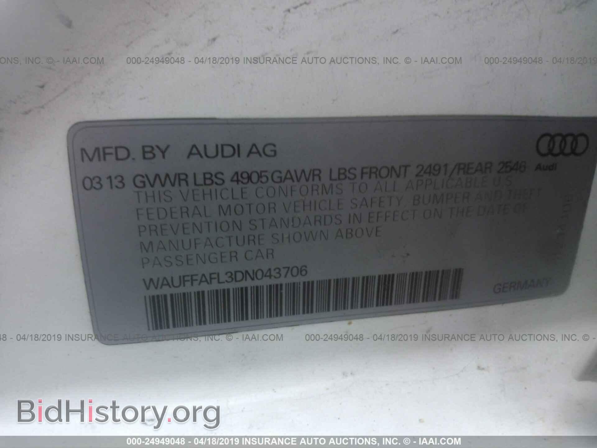 2013 AUDI A4 - VIN: WAUFFAFL3DN043706 - Фото 9