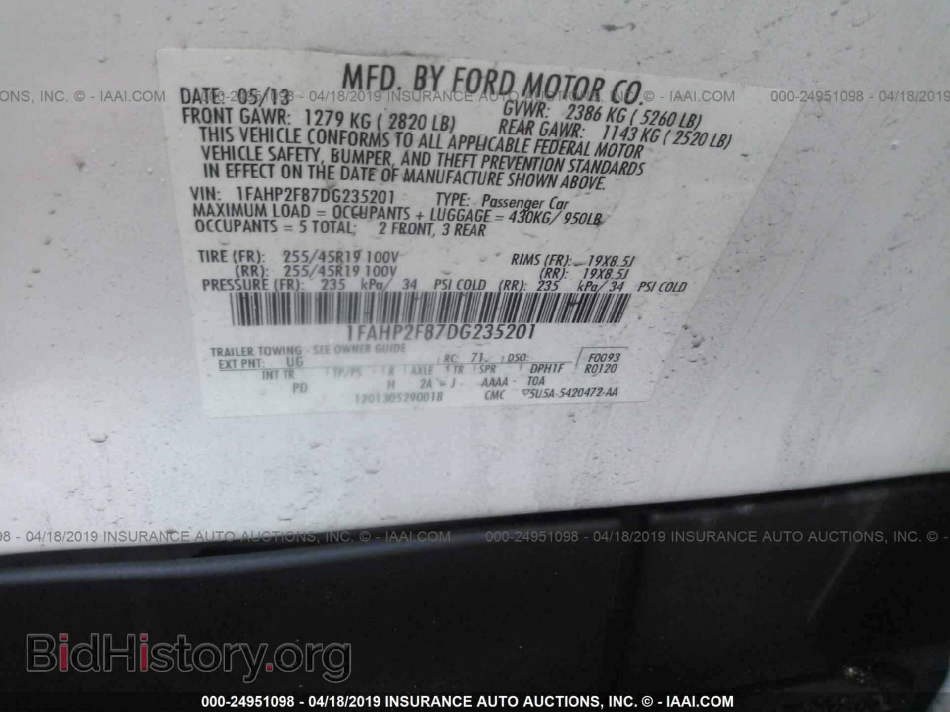 2013 FORD TAURUS - VIN: 1FAHP2F87DG235201 - Фото 9