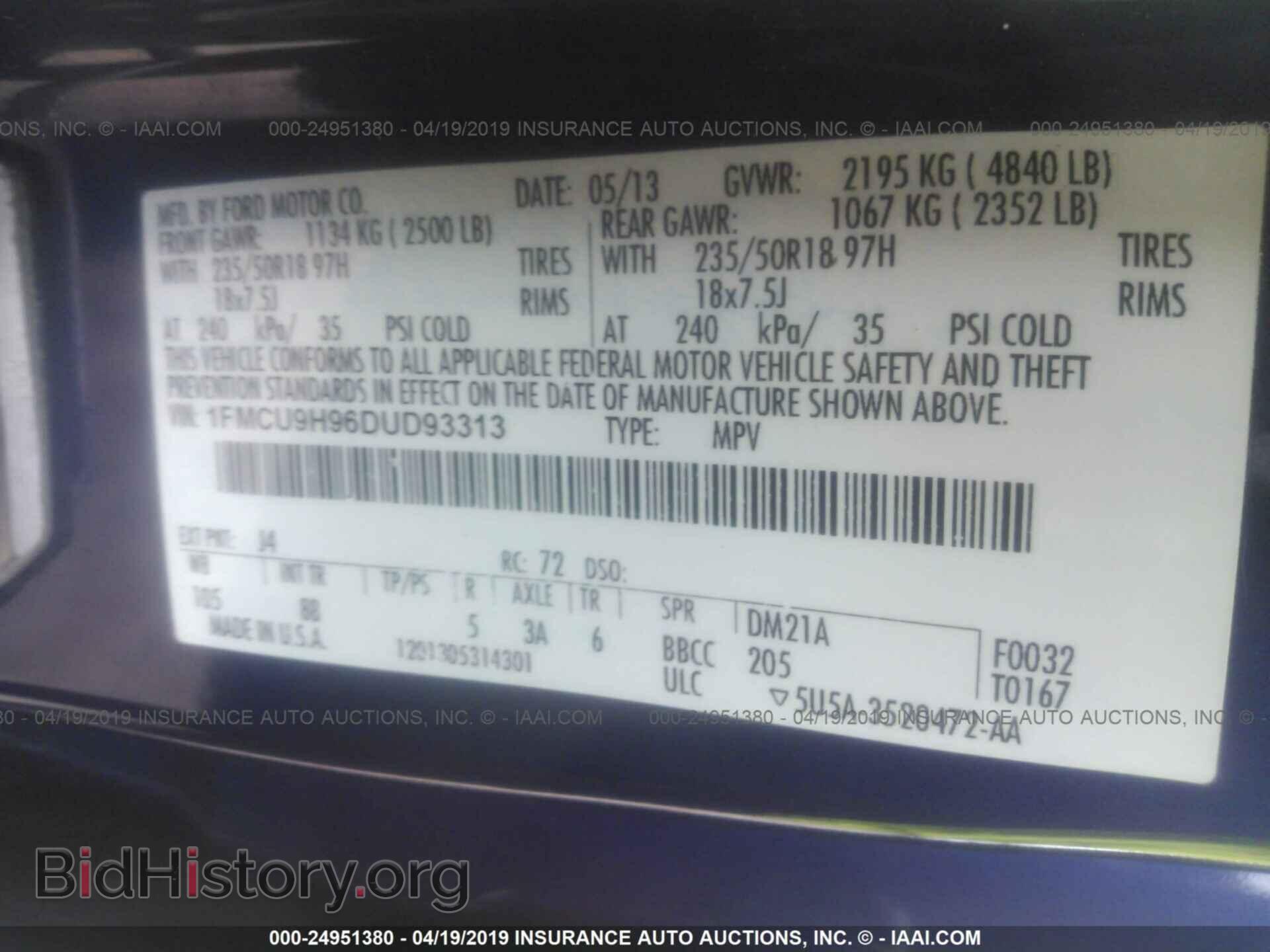 2013 FORD ESCAPE - VIN: 1FMCU9H96DUD93313 - Photo 9
