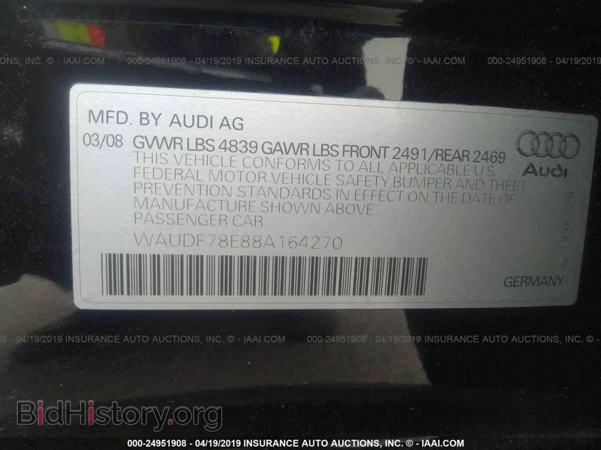 2008 AUDI A4 - VIN: WAUDF78E88A164270 - Фото 9