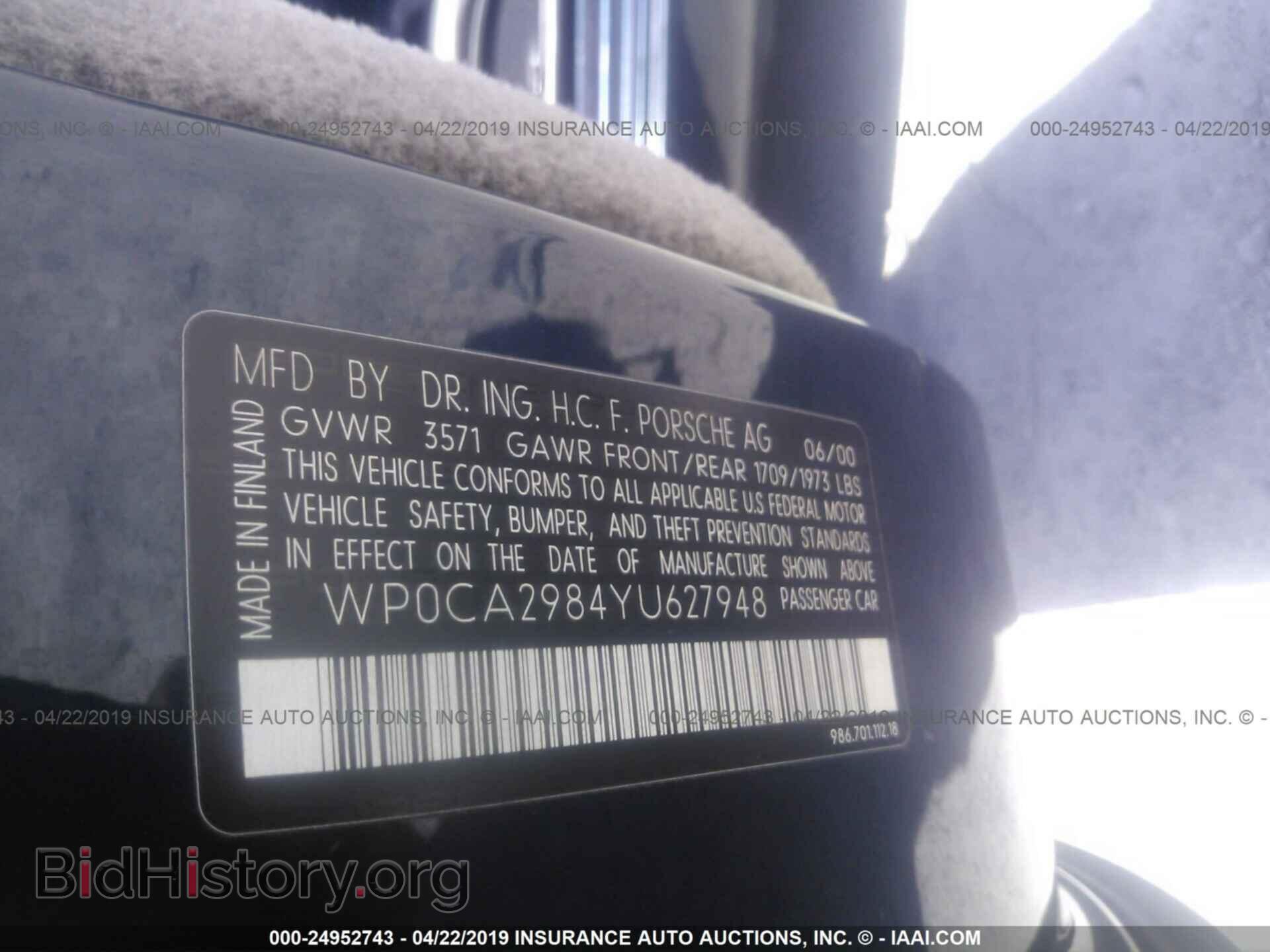 2000 PORSCHE BOXSTER - VIN: WP0CA2984YU627948 - Фото 9