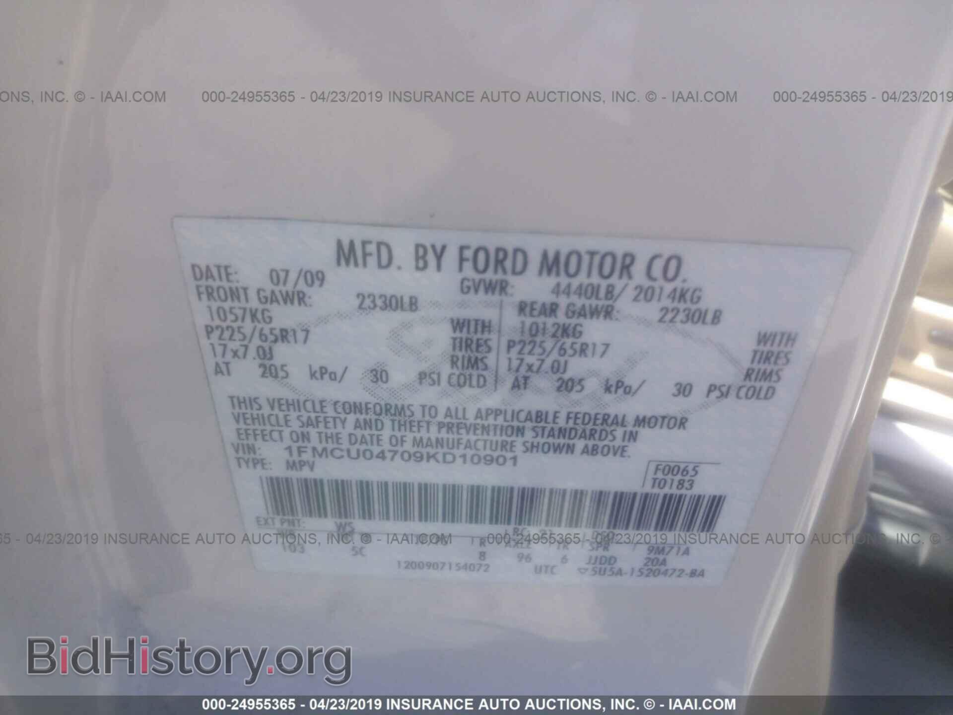 2009 FORD ESCAPE - VIN: 1FMCU04709KD10901 - Фото 9