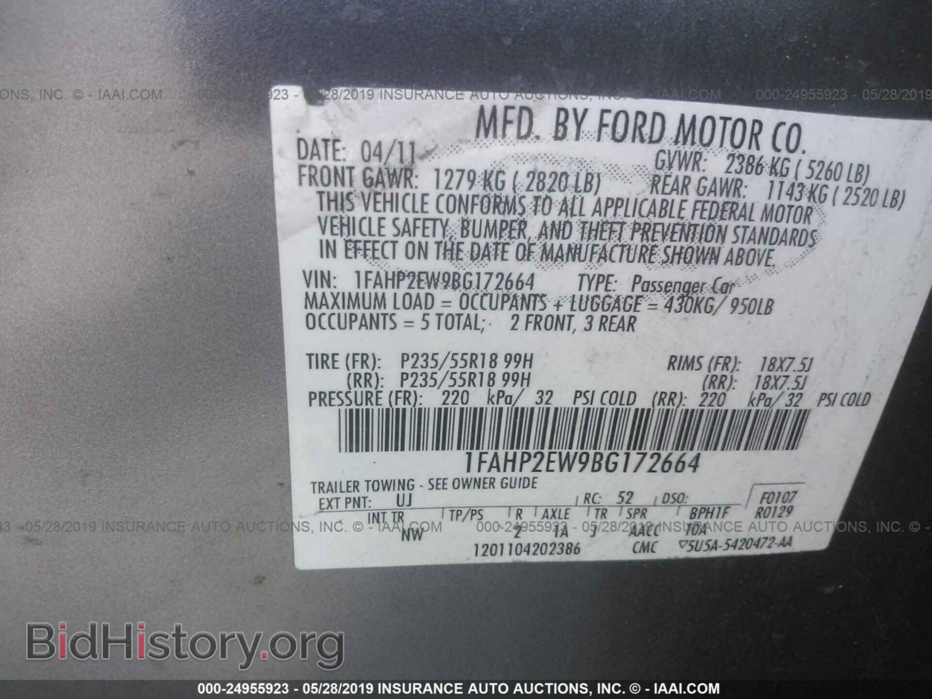 2011 FORD TAURUS - VIN: 1FAHP2EW9BG172664 - Фото 9