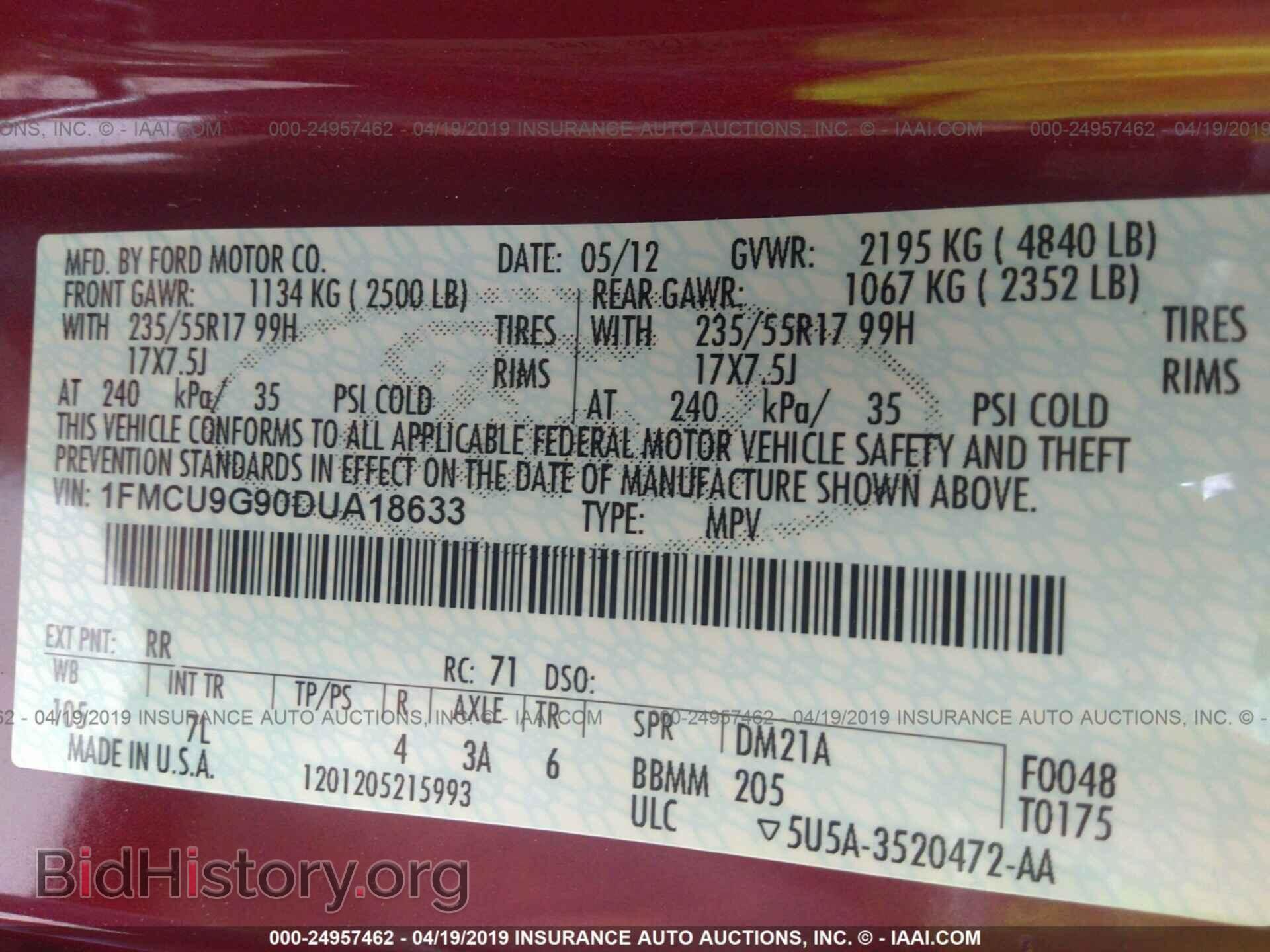 2013 FORD ESCAPE - VIN: 1FMCU9G90DUA18633 - Фото 9