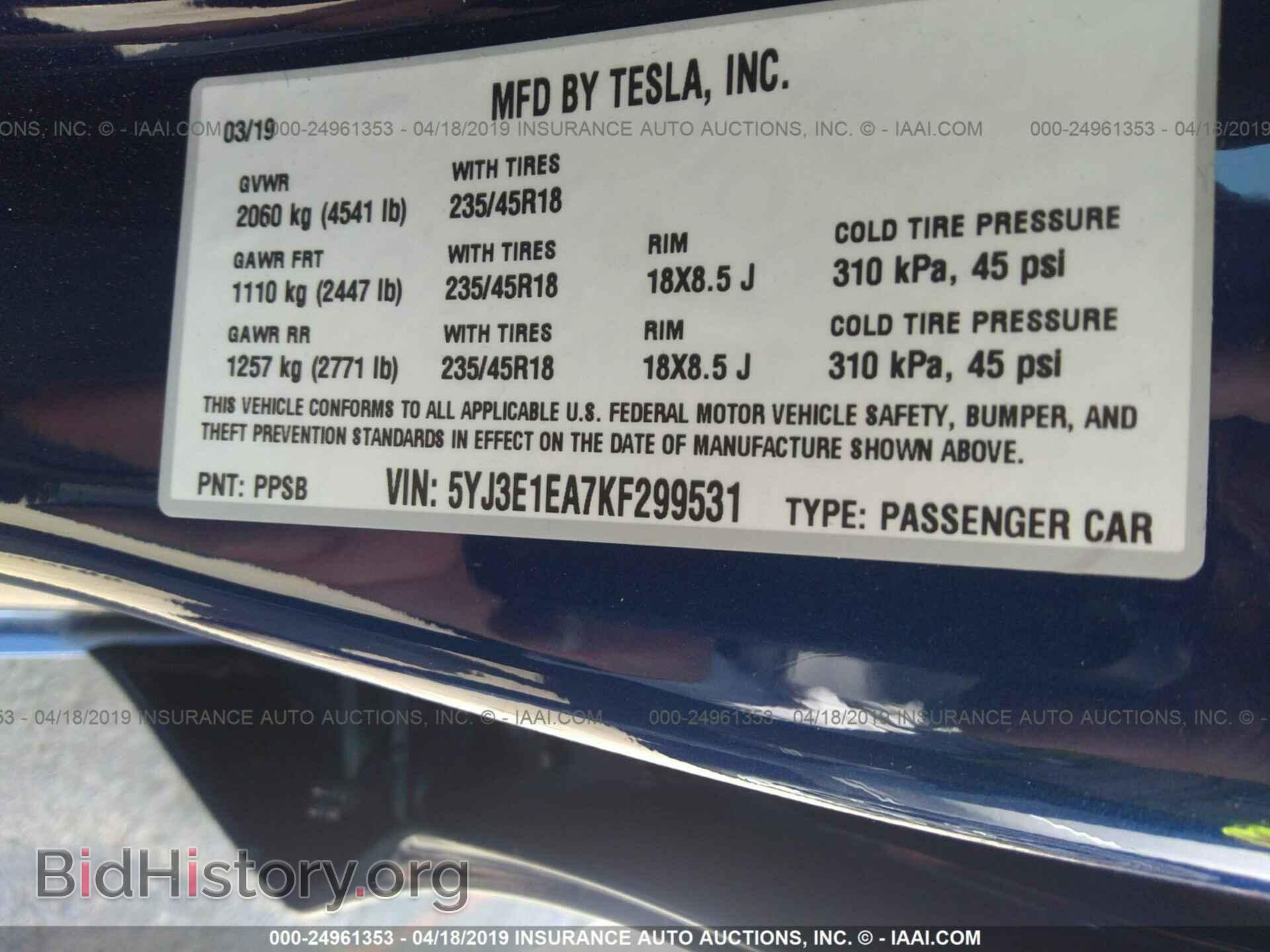 2019 TESLA MODEL 3 - VIN: 5YJ3E1EA7KF299531 - Photo 9