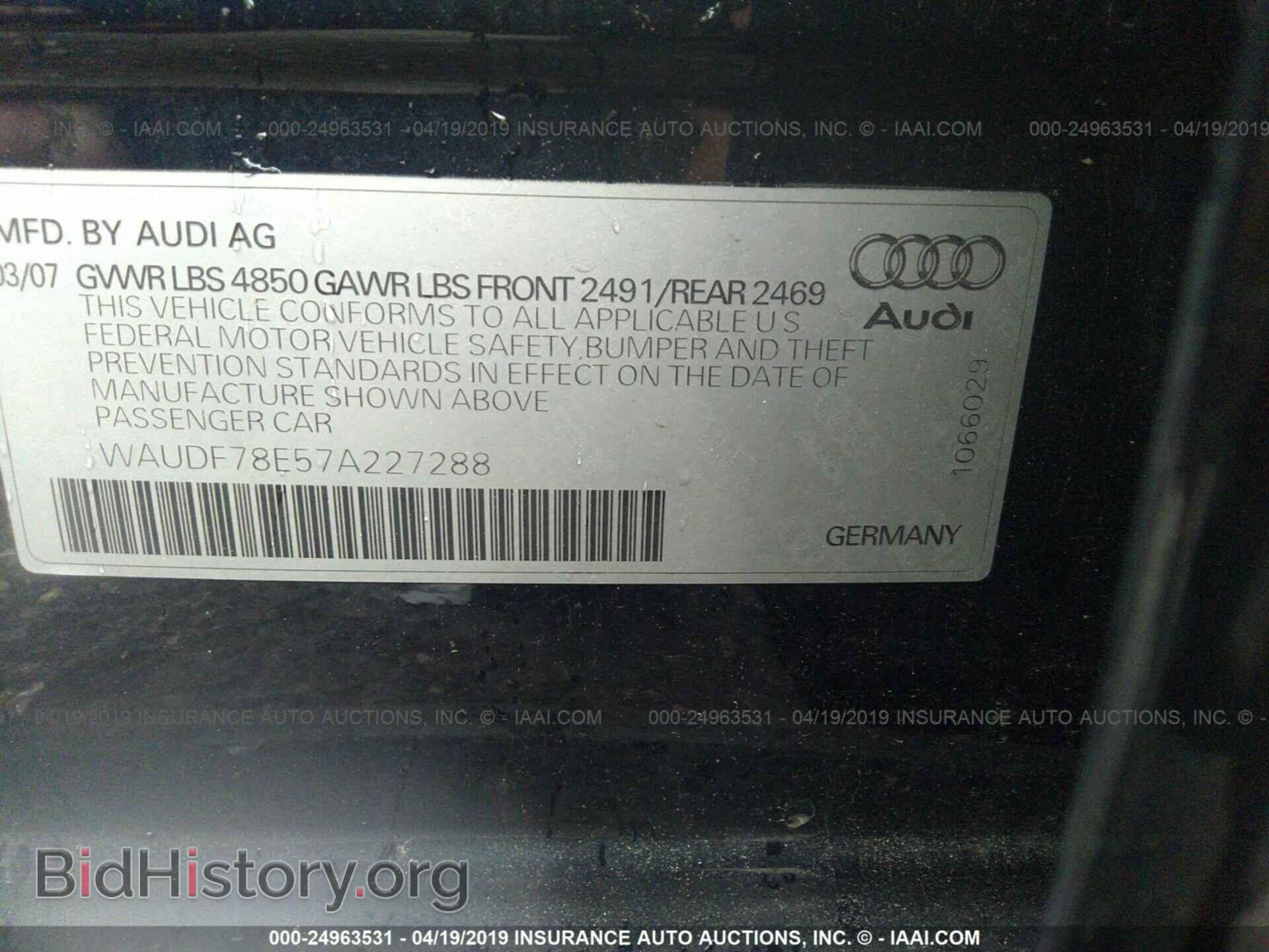 2007 AUDI A4 - VIN: WAUDF78E57A227288 - Фото 9