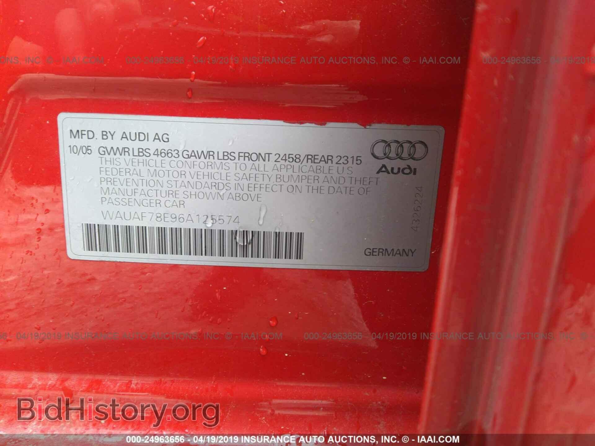 2006 AUDI A4 - VIN: WAUAF78E96A125574 - Фото 9