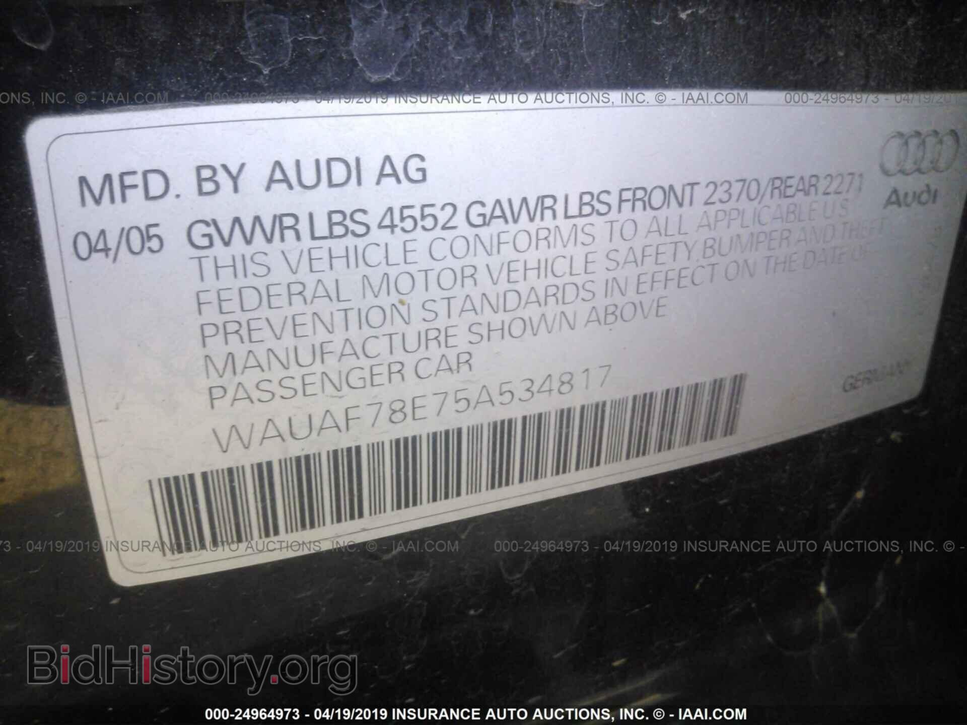 2005 AUDI A4 - VIN: WAUAF78E75A534817 - Photo 9