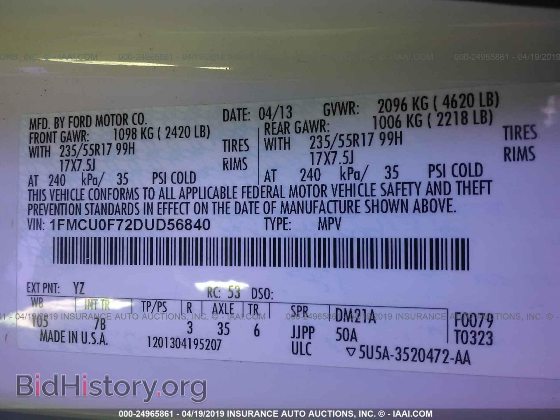 2013 FORD ESCAPE - VIN: 1FMCU0F72DUD56840 - Фото 9