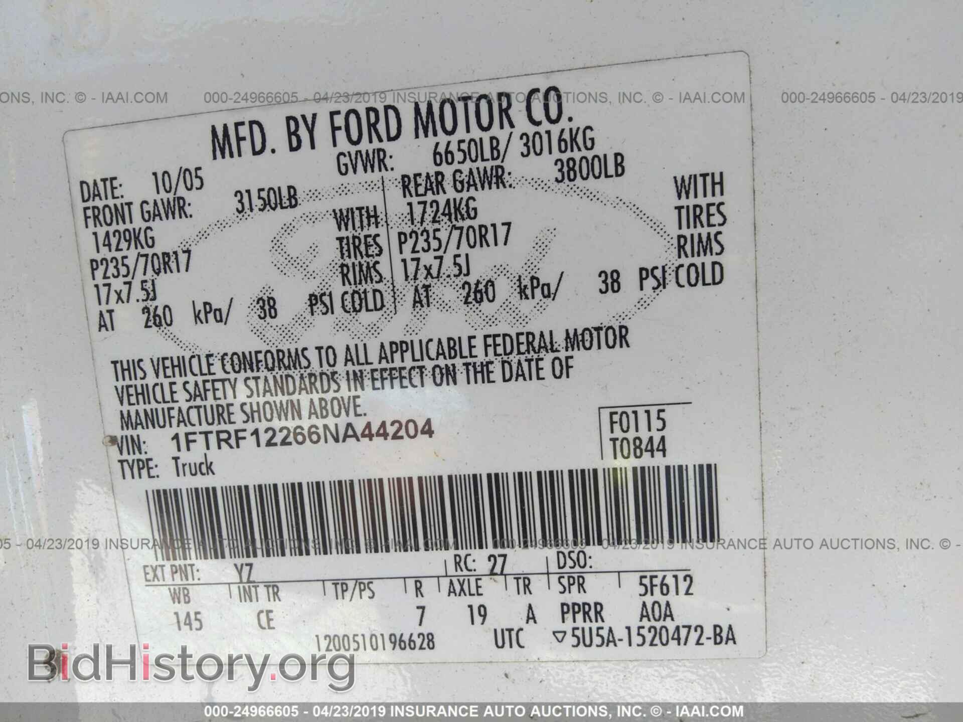 2006 FORD F150 - VIN: 1FTRF12266NA44204 - Фото 9