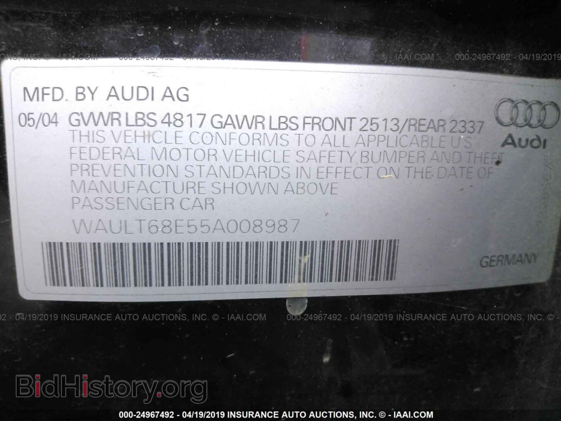 2005 AUDI A4 - VIN: WAULT68E55A008987 - Фото 9