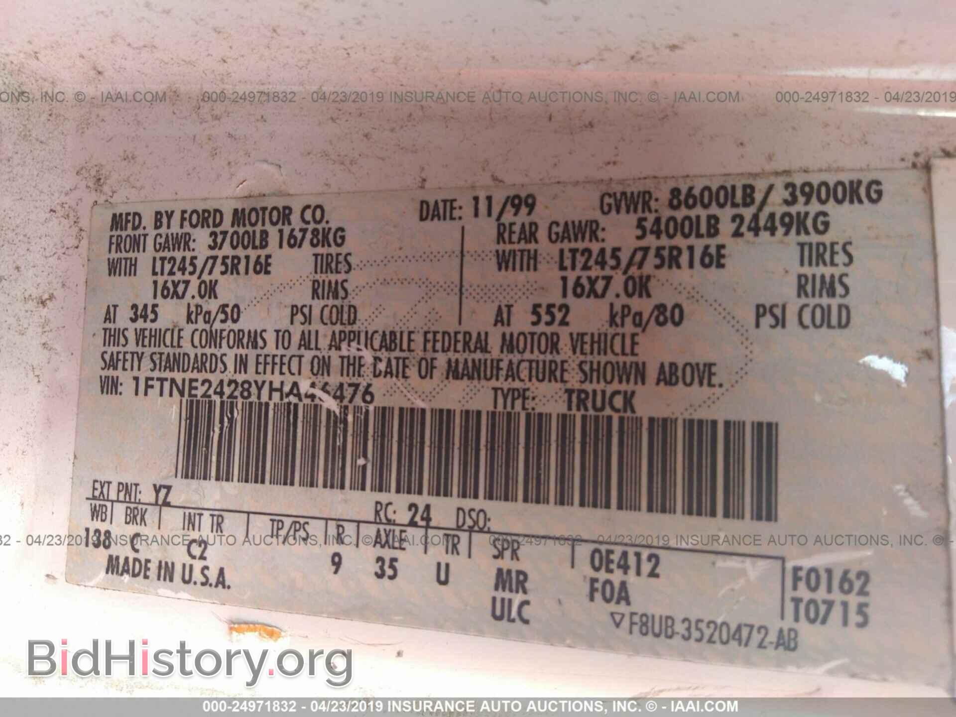2000 FORD ECONOLINE - VIN: 1FTNE2428YHA46476 - Фото 9