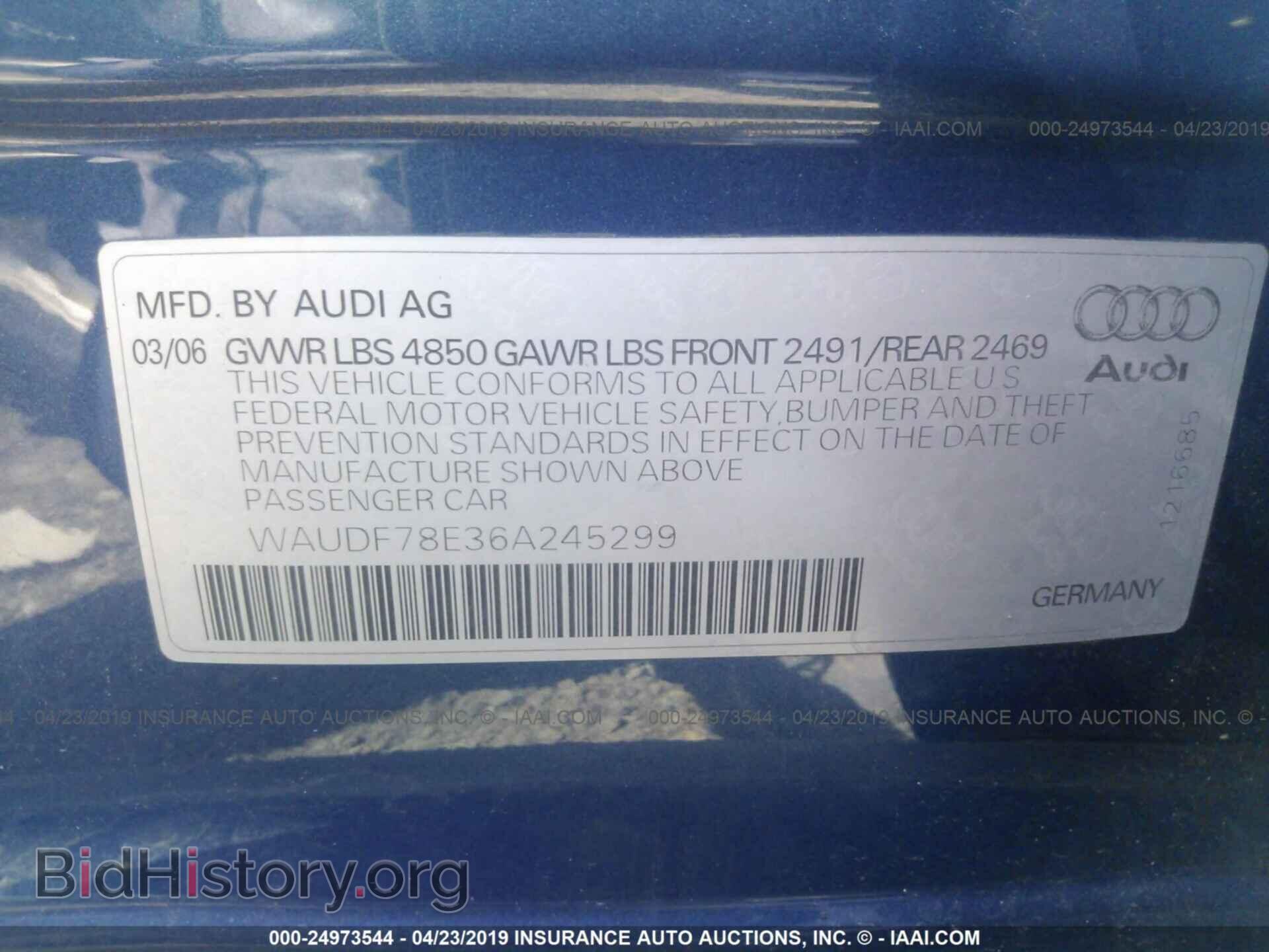 2006 AUDI A4 - VIN: WAUDF78E36A245299 - Фото 9