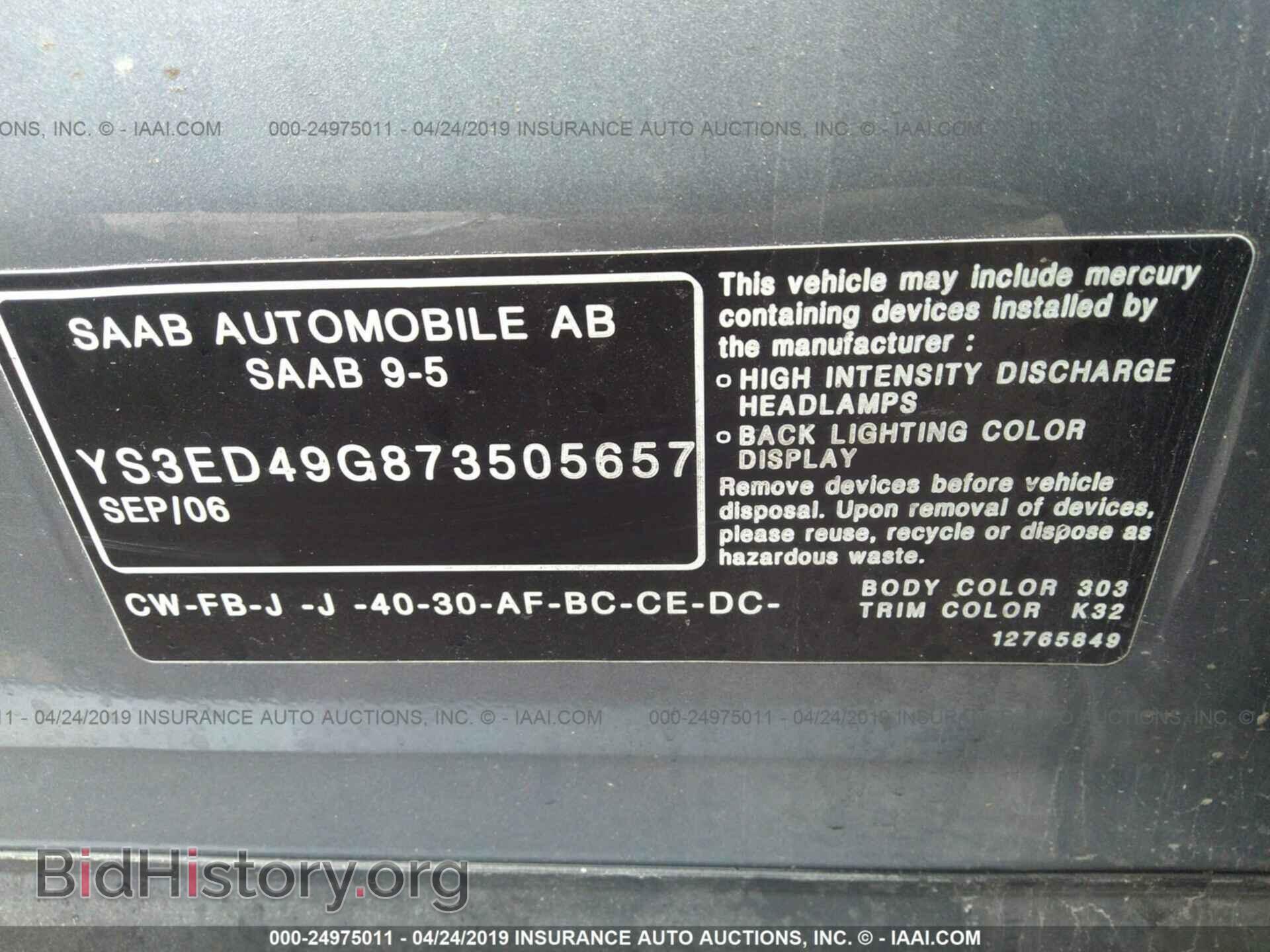 2007 SAAB 9-5 - VIN: YS3ED49G873505657 - Фото 9