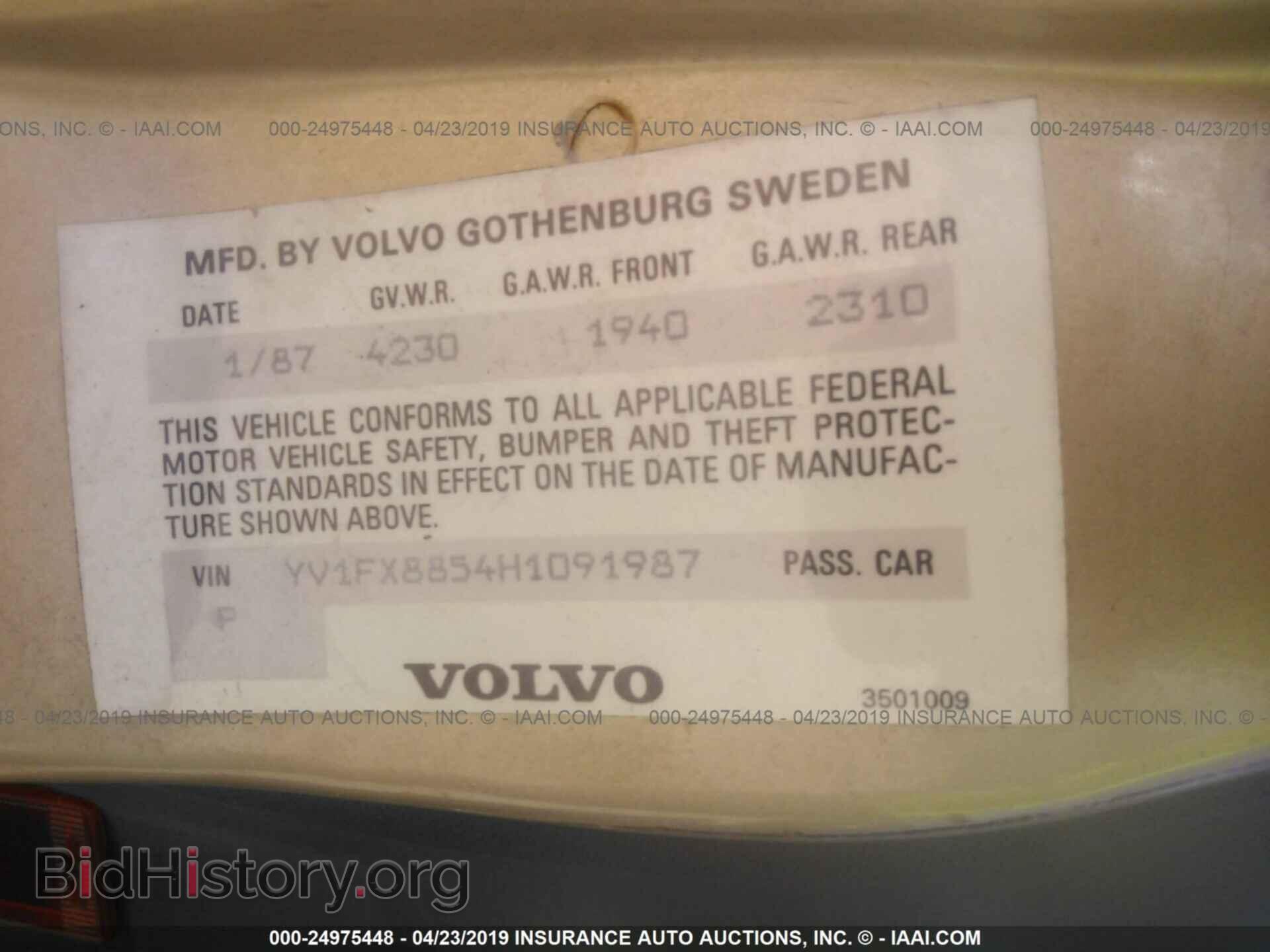 1987 VOLVO 740 - VIN: YV1FX8854H1091987 - Фото 9