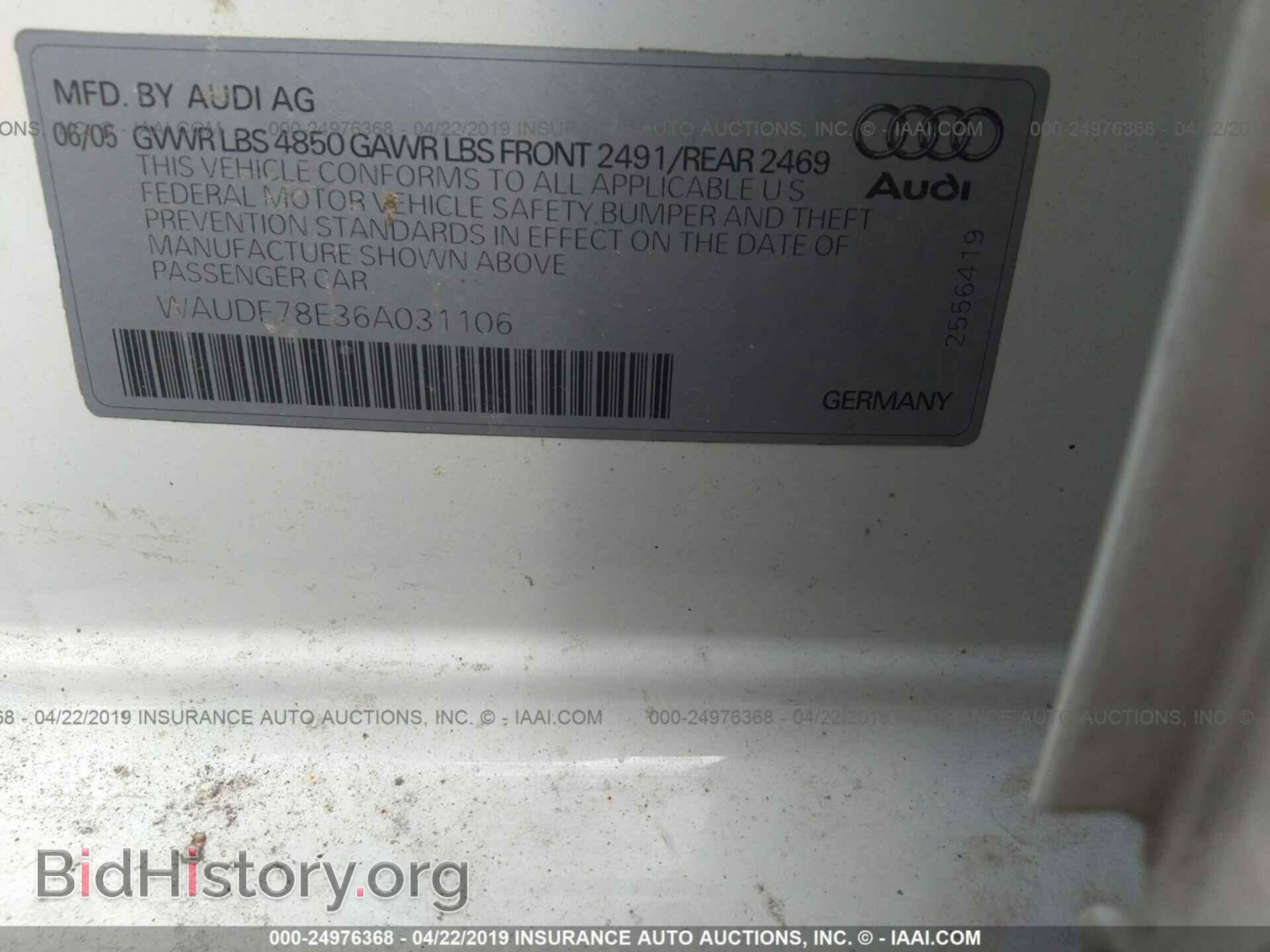 2006 AUDI A4 - VIN: WAUDF78E36A031106 - Фото 9