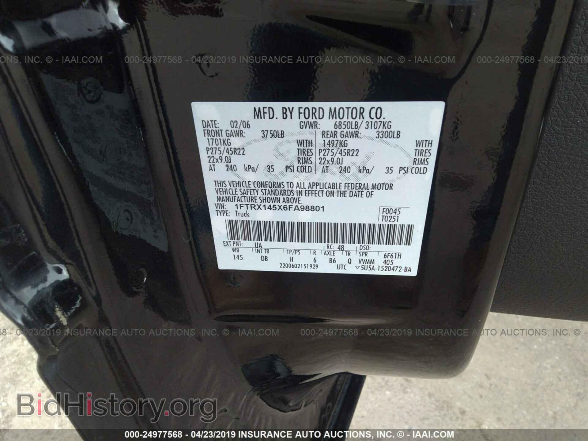 2006 FORD F150 - VIN: 1FTRX145X6FA98801 - Фото 9
