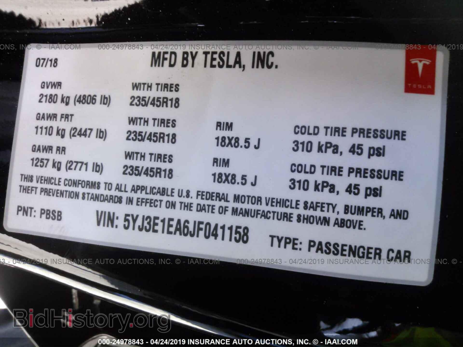 2018 TESLA MODEL 3 - VIN: 5YJ3E1EA6JF041158 - Фото 9