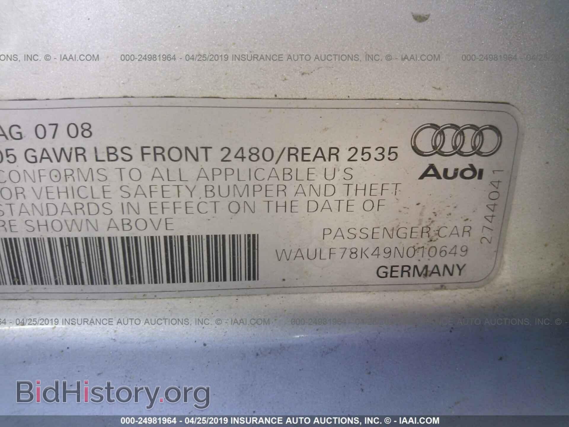 2009 AUDI A4 - VIN: WAULF78K49N010649 - Фото 9