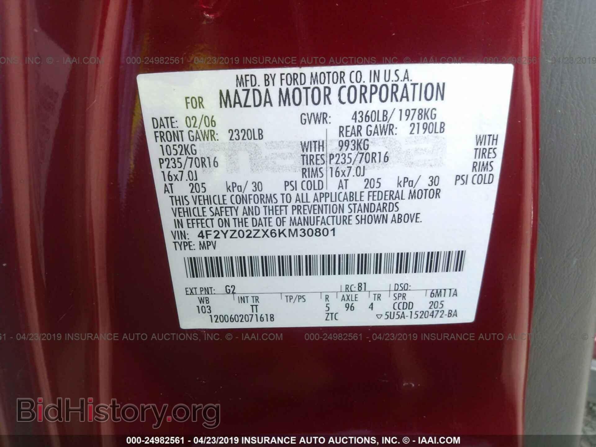 2006 MAZDA TRIBUTE - VIN: 4F2YZ02ZX6KM30801 - Фото 9