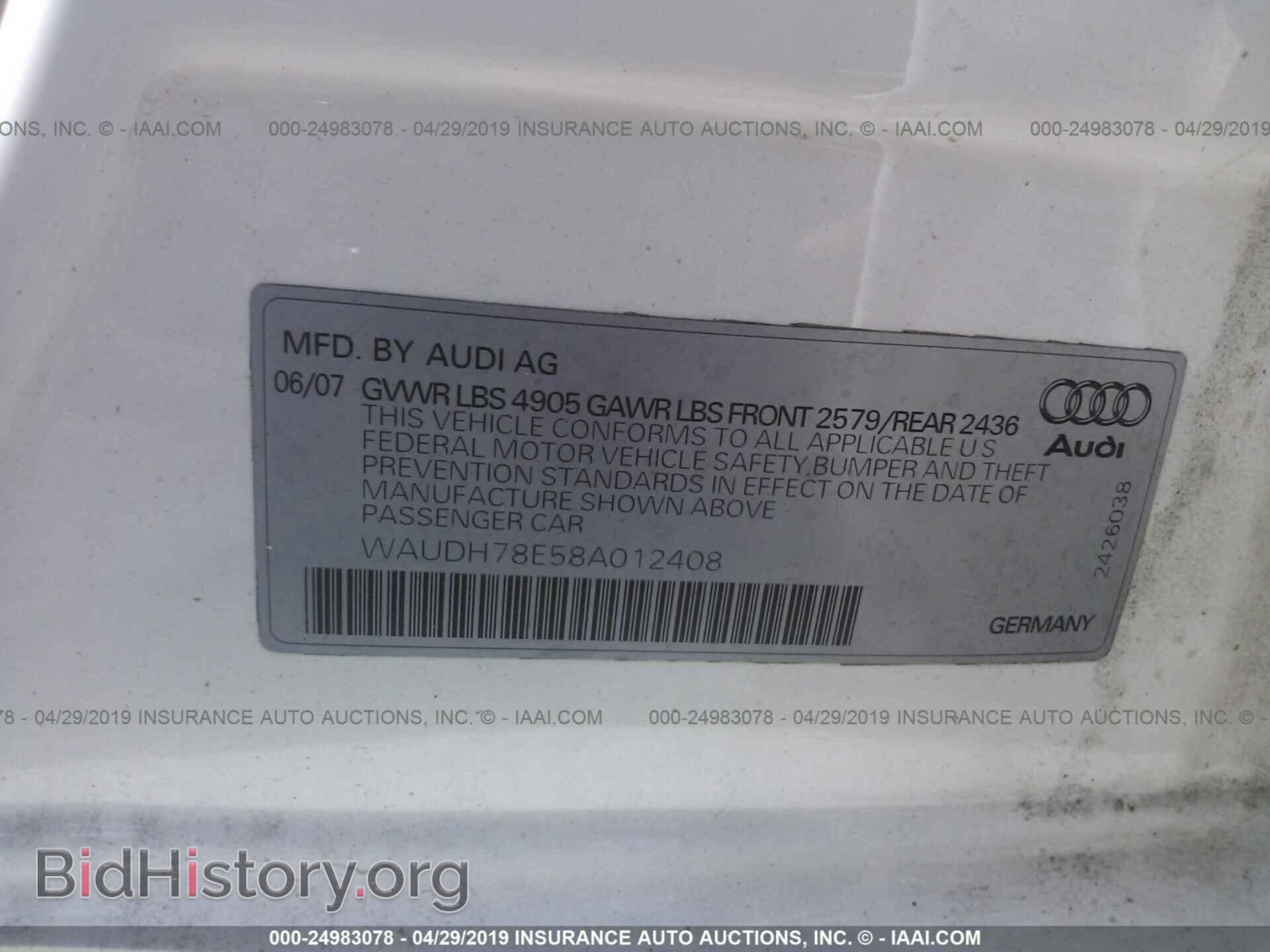 2008 AUDI A4 - VIN: WAUDH78E58A012408 - Фото 9