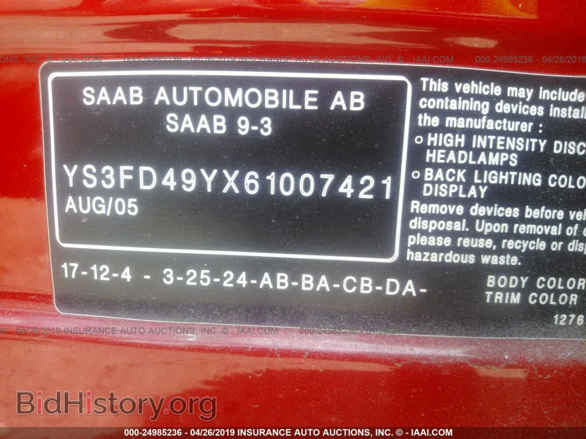 2006 SAAB 9-3 - VIN: YS3FD49YX61007421 - Фото 9