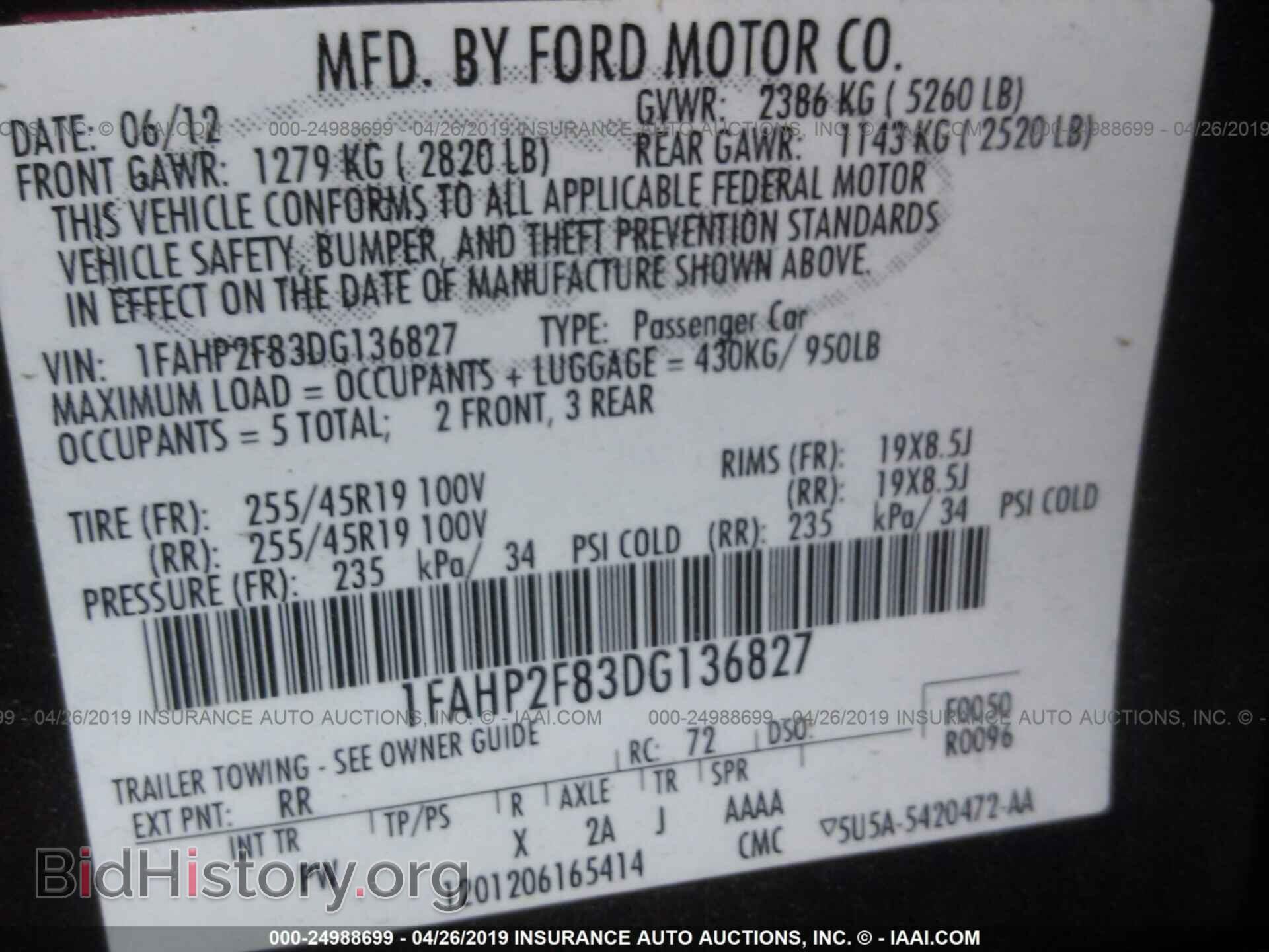 2013 FORD TAURUS - VIN: 1FAHP2F83DG136827 - Фото 9