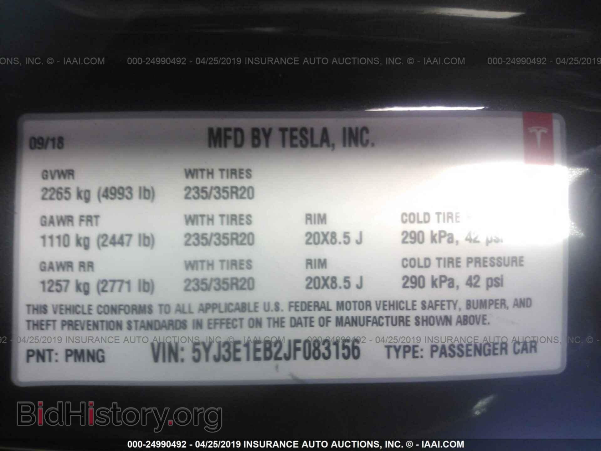 2018 TESLA MODEL 3 - VIN: 5YJ3E1EB2JF083156 - Фото 9