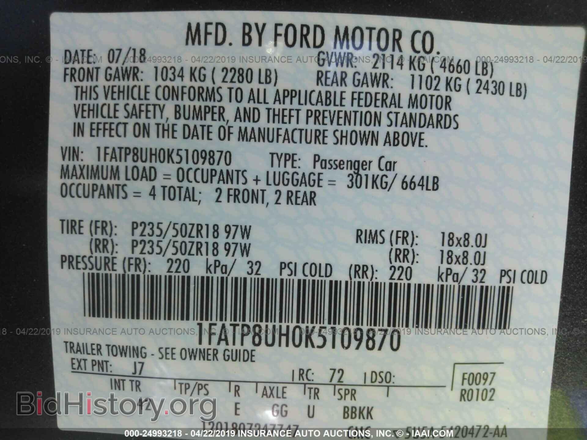 2019 FORD MUSTANG - VIN: 1FATP8UH0K5109870 - Photo 9