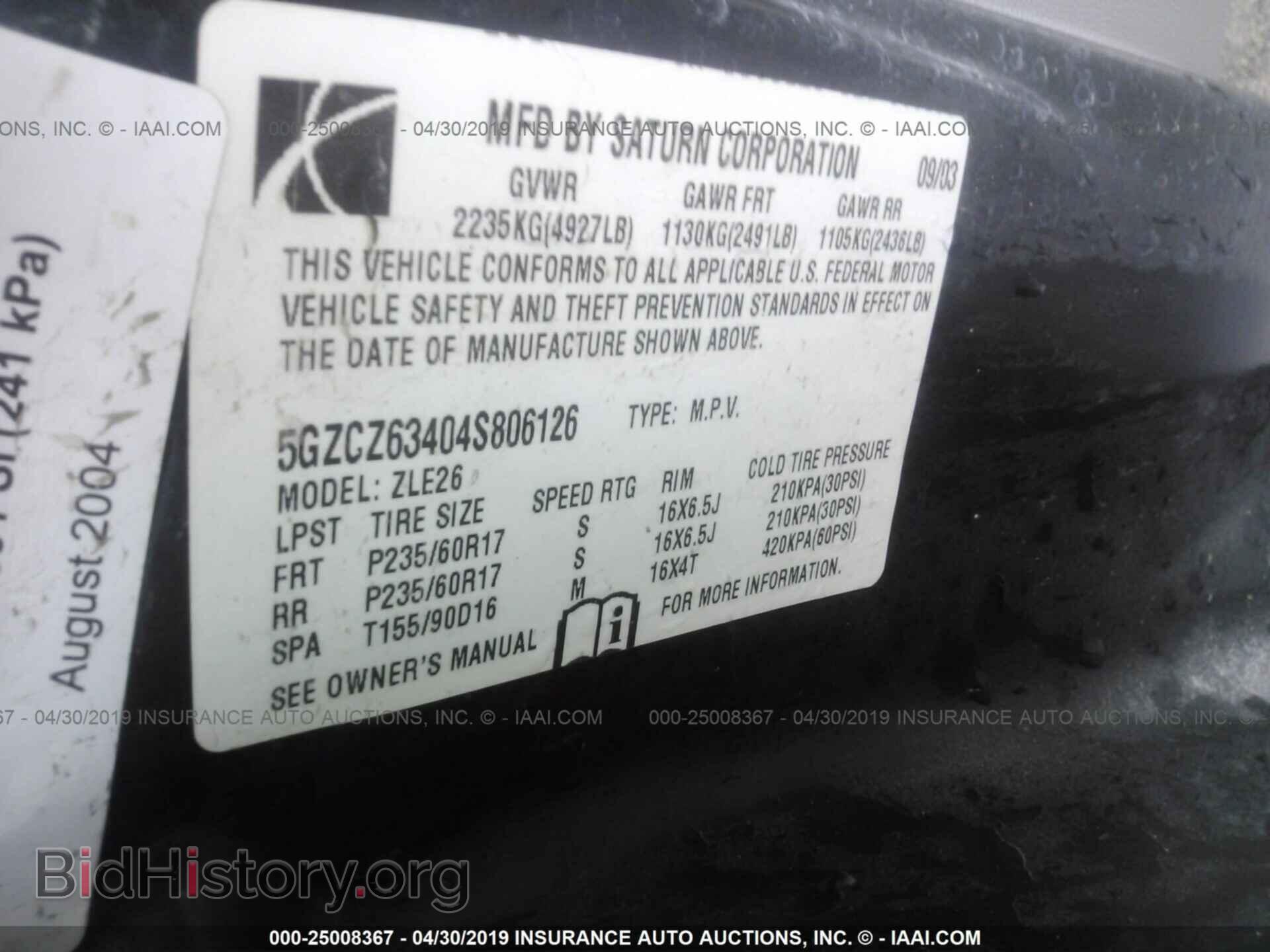 2004 SATURN VUE - VIN: 5GZCZ63404S806126 - Фото 9