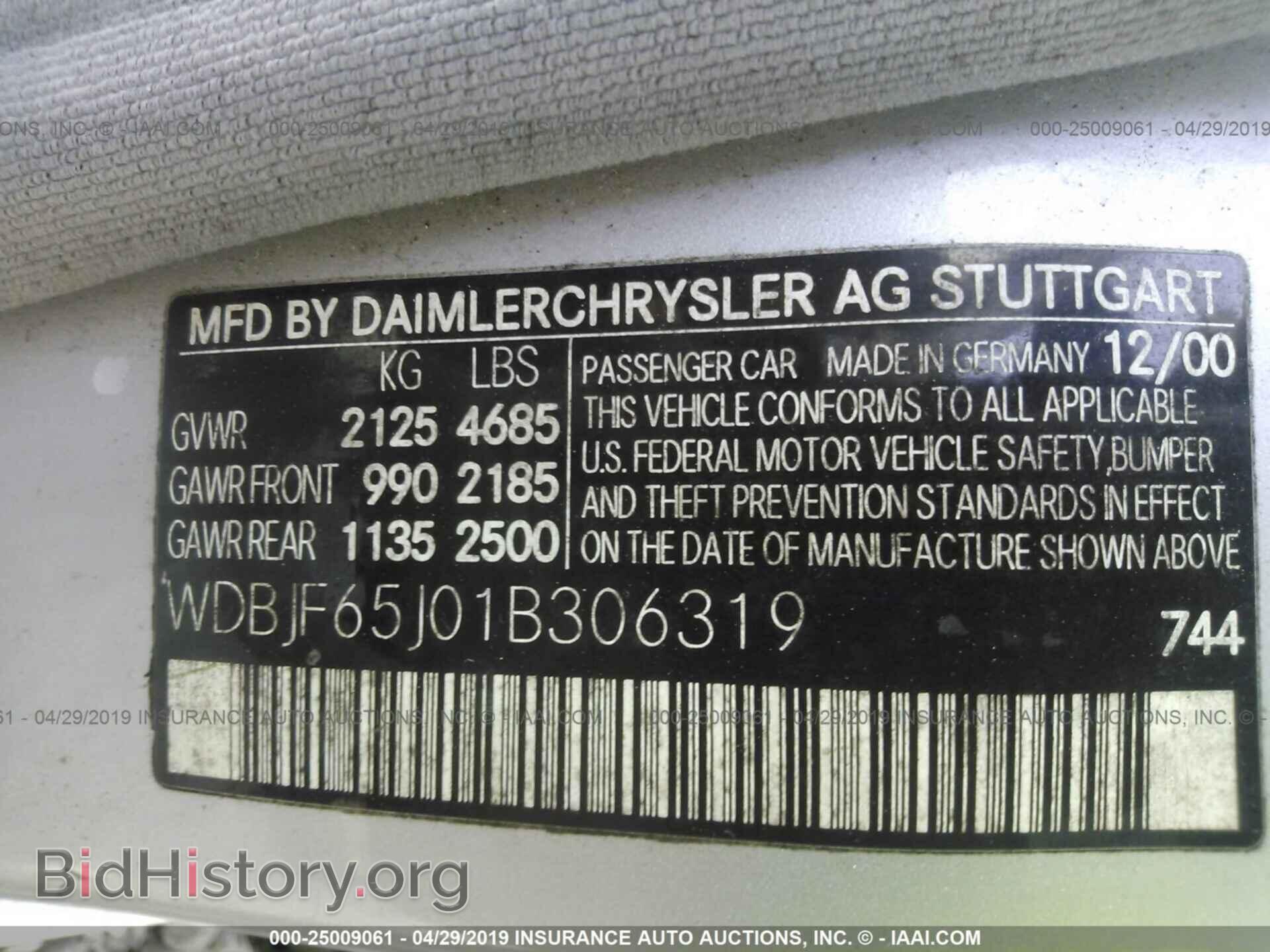 2001 MERCEDES-BENZ E - VIN: WDBJF65J01B306319 - Фото 9