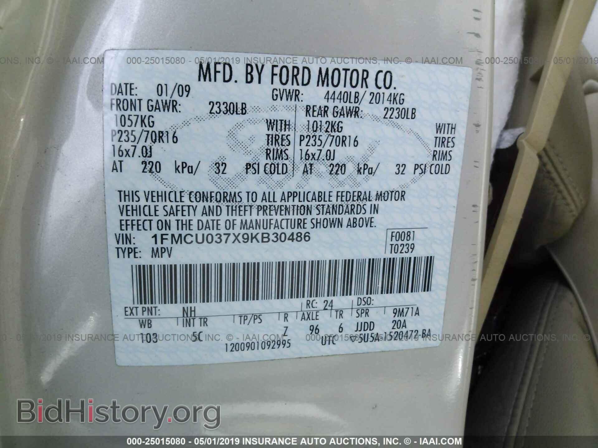 2009 FORD ESCAPE - VIN: 1FMCU037X9KB30486 - Photo 9